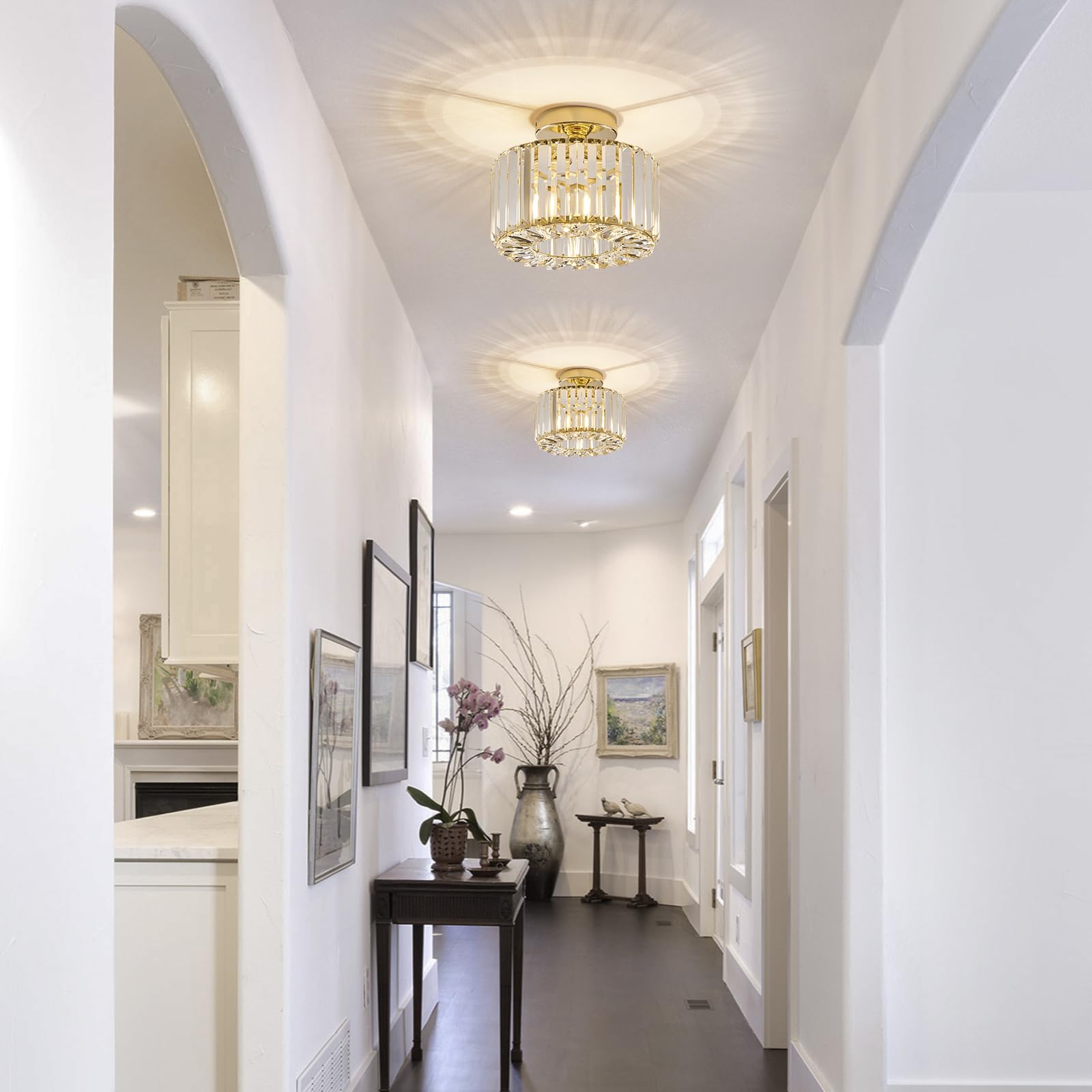 Buxvrcs Crystal Ceiling Light Fixture - Semi Flush Mount Chandelier, Gold, Medium, Model Sjd-12B, Perfect For Kitchen, Bedroom, Bathroom