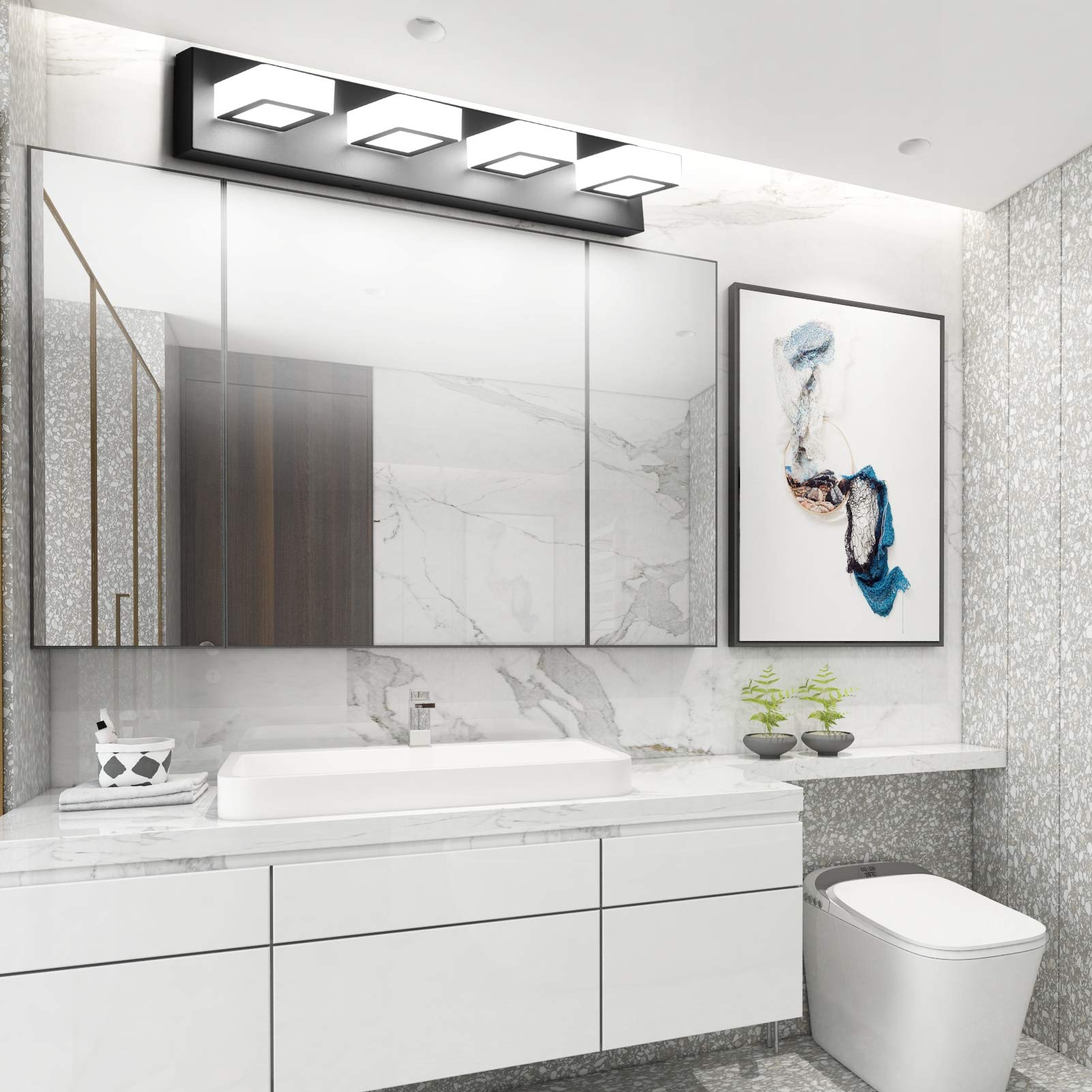 Ralbay LED Bathroom Vanity Lights, 4-Light Acrylic Fixtures, Modern Matte Black, Model 8590, Cool White Finish