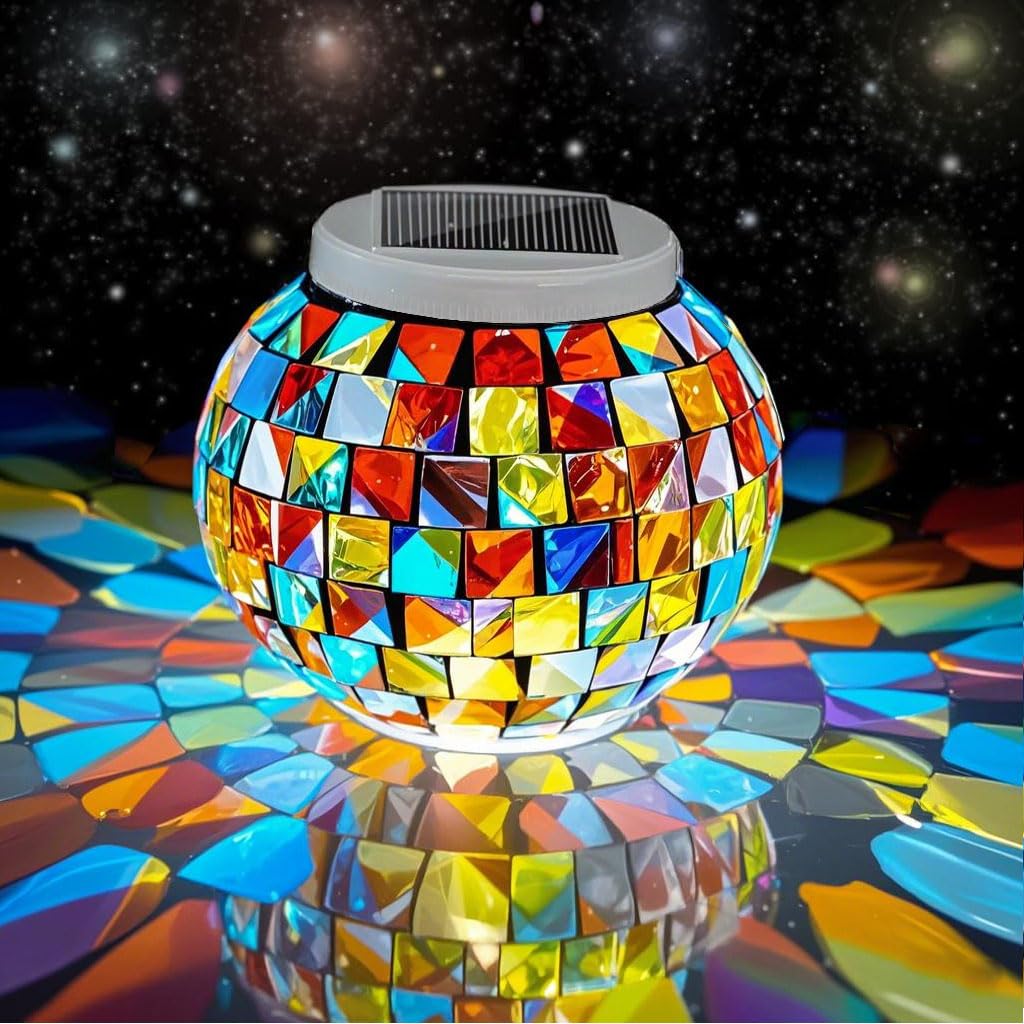 Aukora Solar Powered Glass Ball Garden Lights, Waterproof LED, Big Size, Multi Color 2, Model AU-SOTABLE-02