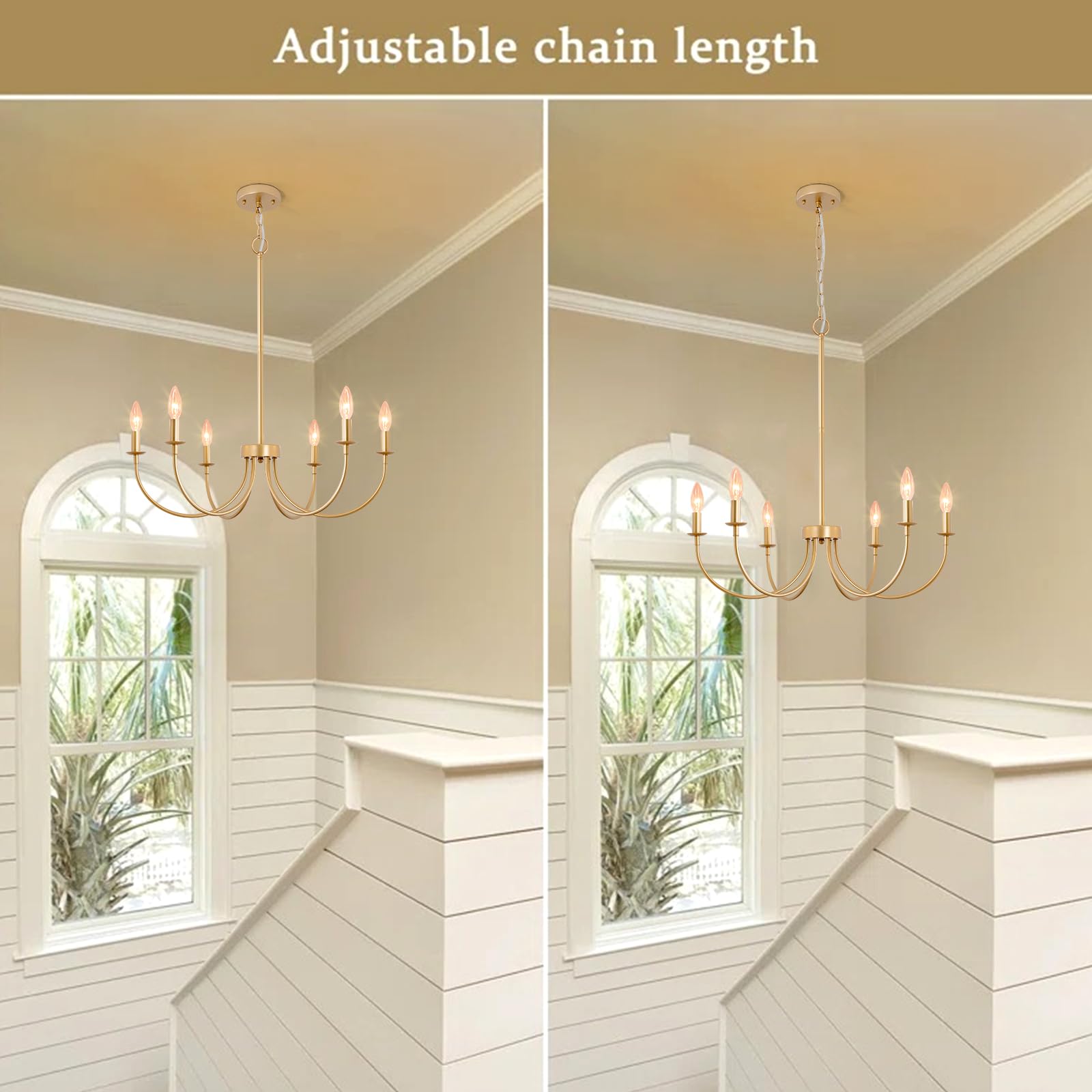 Puyveyor Gold Chandelier  6-Light Farmhouse Chandelier For Dining Room Lighting Fixtures Hanging  Vintage Modern Candle Chandeliers For Bedroom  Foyer  Kitchen  Living Room  Entryway(Rose Gold)