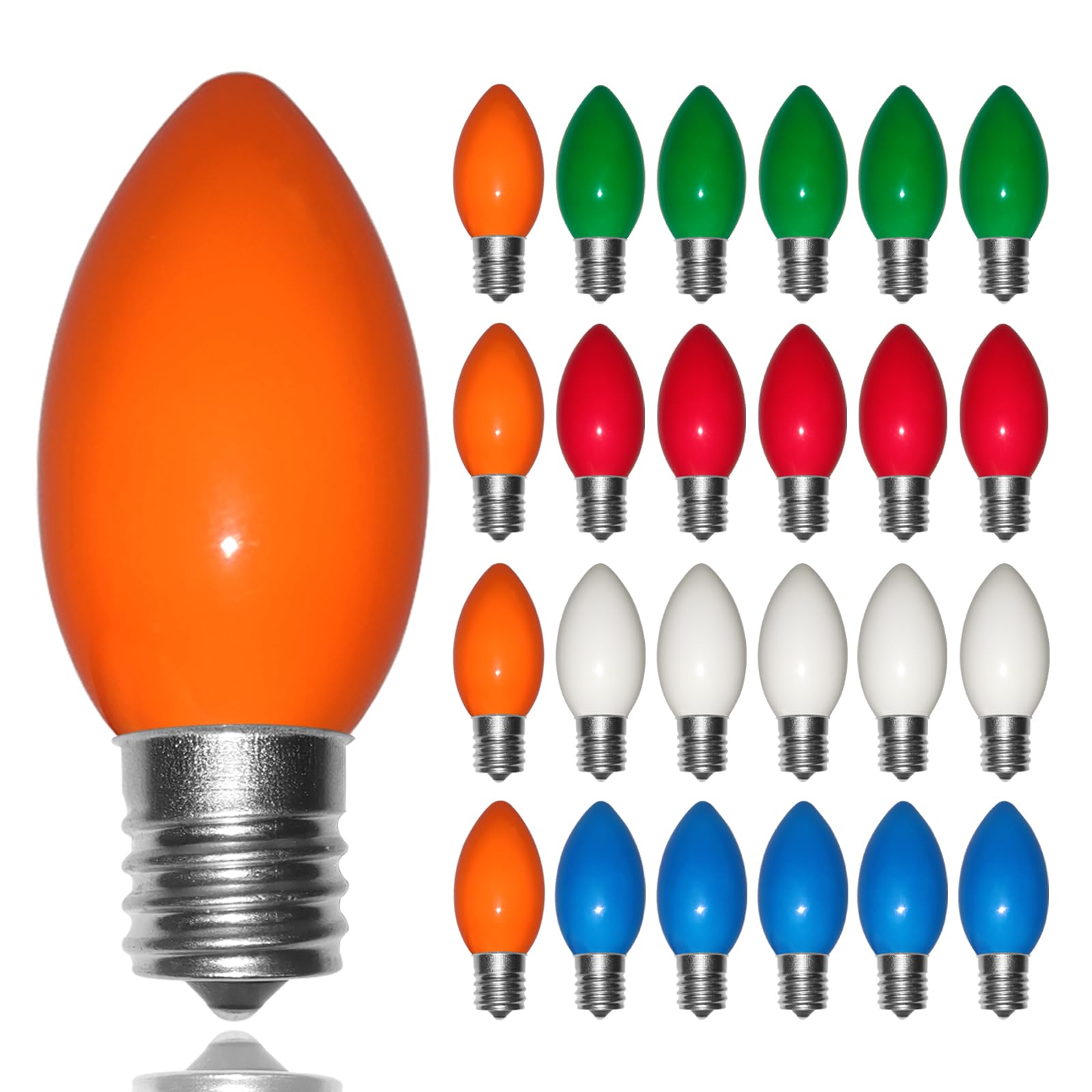 Wxuean C9 Christmas Light Replacement Bulbs  25 Pack Ceramic Colored Christmas Light Bulbs  C9 Incandescent Bulb For Outdoor String Lights Xmas Lights Holiday Decor  E17 Intermediate Base  7Watts