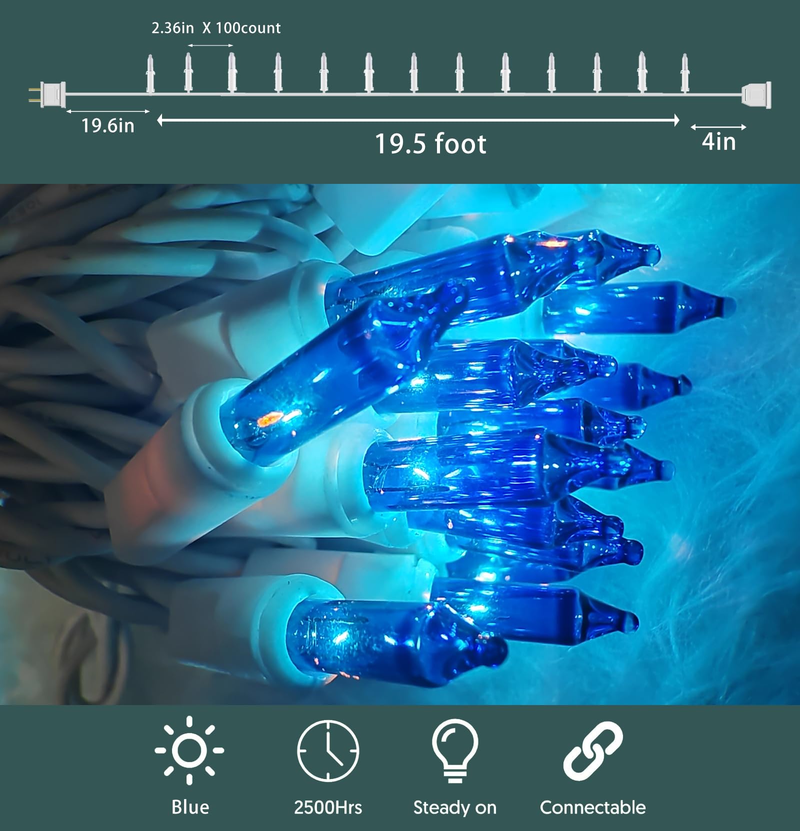 Christmas Lights 100 Count Blue Christmas Tree String Lights With White Wire For Outdoor Indoor Christmas Decorations Wedding Decorations Valentines Day Decor Ul Certified (21Feet)