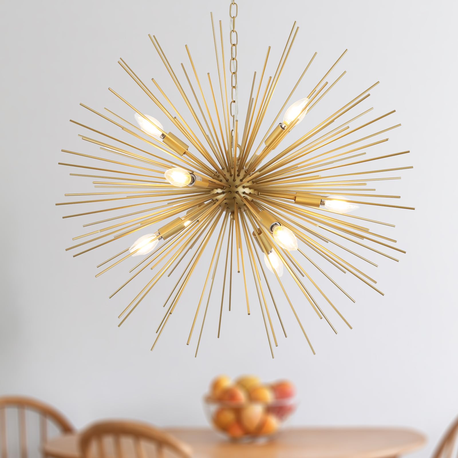 ZIRALIO Modern 28.34 Gold Sputnik Chandelier 9-Light Mid-Century Starburst Chandeliers Solid Metal Satellite Firework Urchin Light Fixture for High Ceilings Dining Room Kitchen Living Room  E12