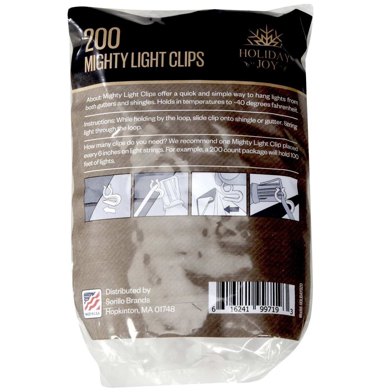 Holiday Joy - 200 Mighty Clip Lights - Quick & Easy Installation Of Christmas Lights On Shingles & Gutters - Made In Usa (200 Pa