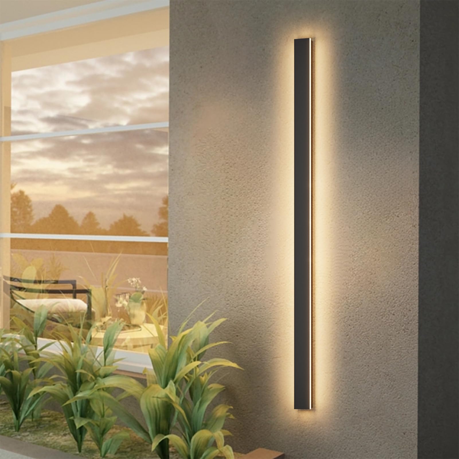 Aipsun Porch Wall Lights 59inch Long Strip Modern LED Outdoor Wall Light Fixture, 1 Pack Black Wall Mount Lighting Sconce Exteri