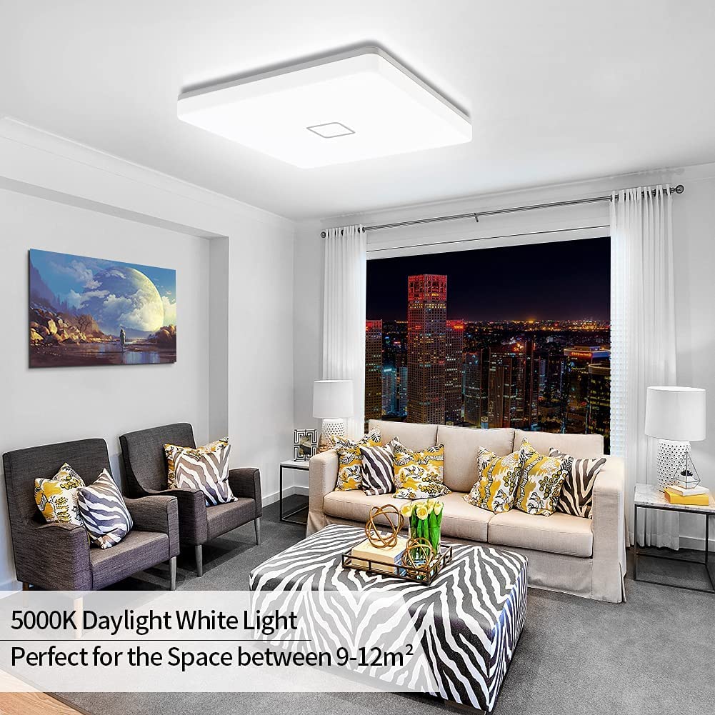 Airand Led Ceiling Light Fixture 18W, 10.6 Square, 5000K Daylight White, Plastic, 1800Lm, Model 18W-6300 For Home