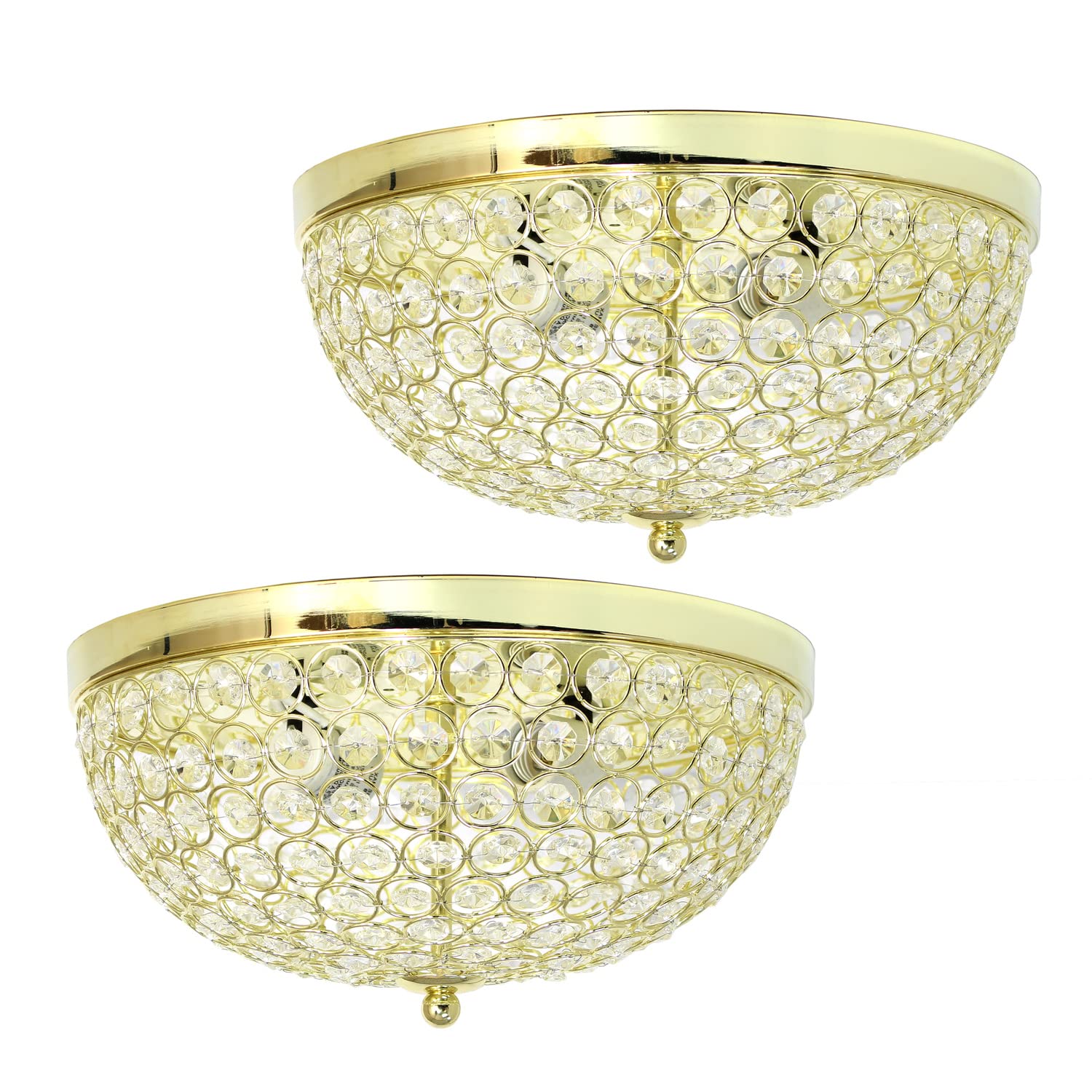 LALIA HOME Crystal Glam 2-Light Ceiling Flush Mount 2 Pack, Gold, Model LHM-2000-GL-2PK