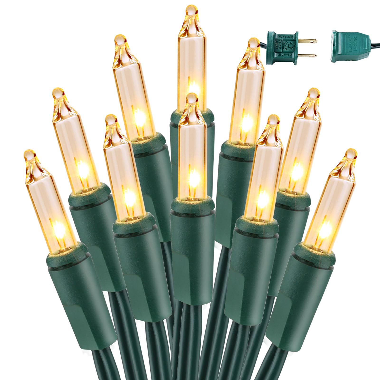 BrizLabs Clear Christmas Lights Outdoor 300 Count 69.6ft Incandescent Christmas Lights Connectable Warm White Light String UL Ce