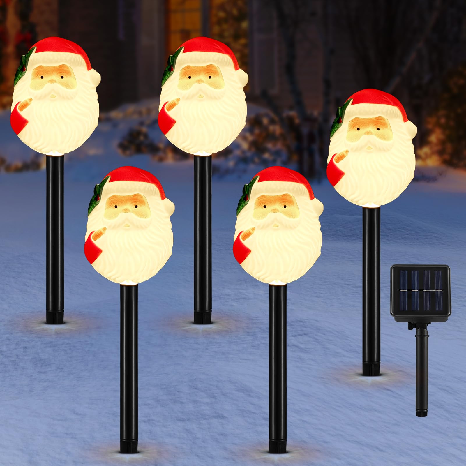 Lewondr Solar Christmas Pathway Lights, 5 Pack, Warm Light, Waterproof Santa Claus Decorations, Model HD250150