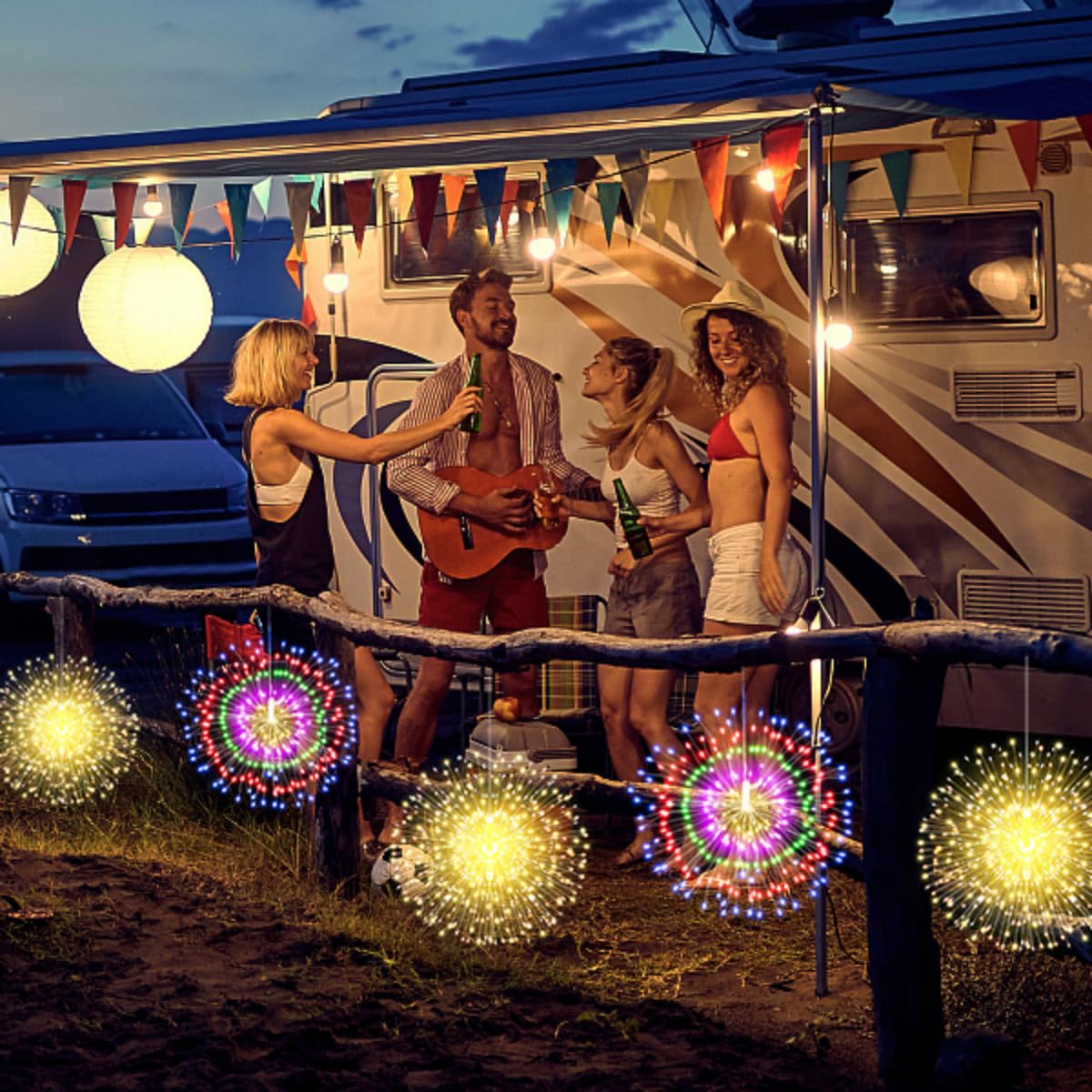 Techip 225Led Multicolor Battery Operated String Lights With Remote - 4Pcs Waterproof Fairy Lights