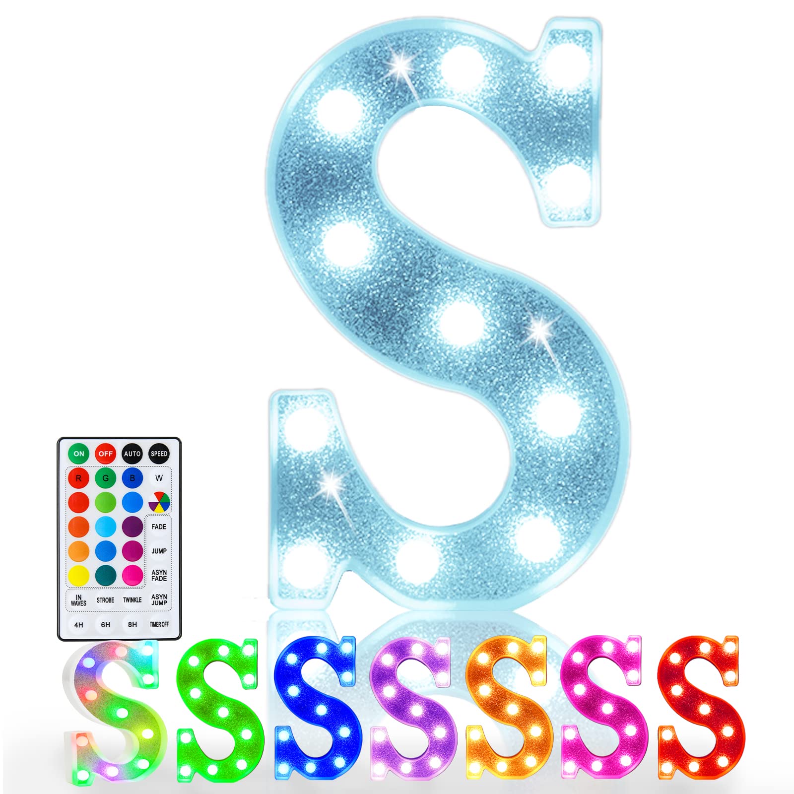 Pooqla Colorful LED Marquee Letter Signs, Battery Powered with Remote, 18 Color Options, Glitter Silver, Plastic