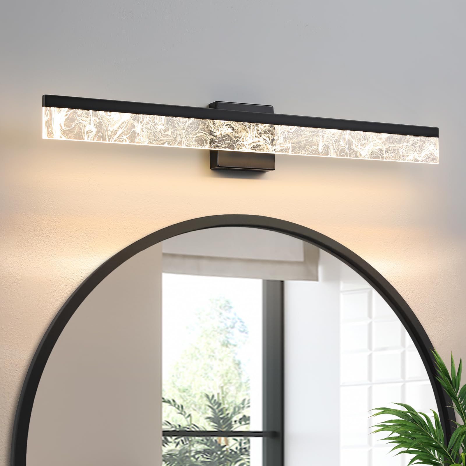 AIJIASI Modern Vanity Light Fixture, 32 Inch, 24W Dimmable LED, Black, Model 8205WL-32BK-US, Acrylic for Bathroom or Bedroom