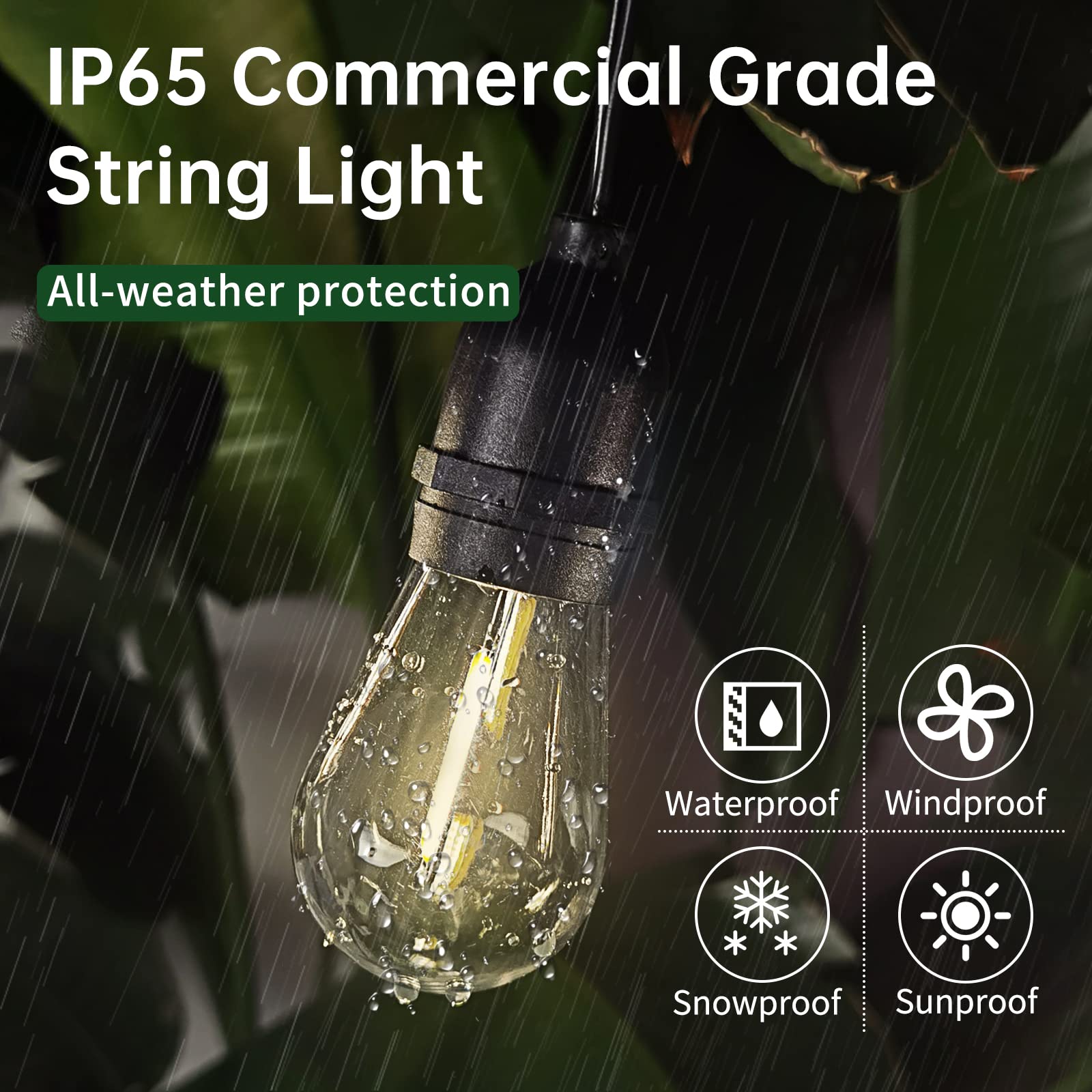 Lukasumi 26Ft Led Outdoor String Lights, Waterproof Vintage Edison Bulbs For Patio & Balcony