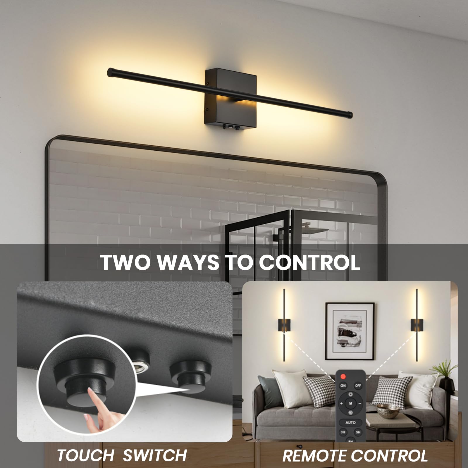 Battery Operated Wall Sconces With Remote Control, 11000Mah Led Wireless Rechargeable Black Wall Lights, 350Rotate Dimmable Wall