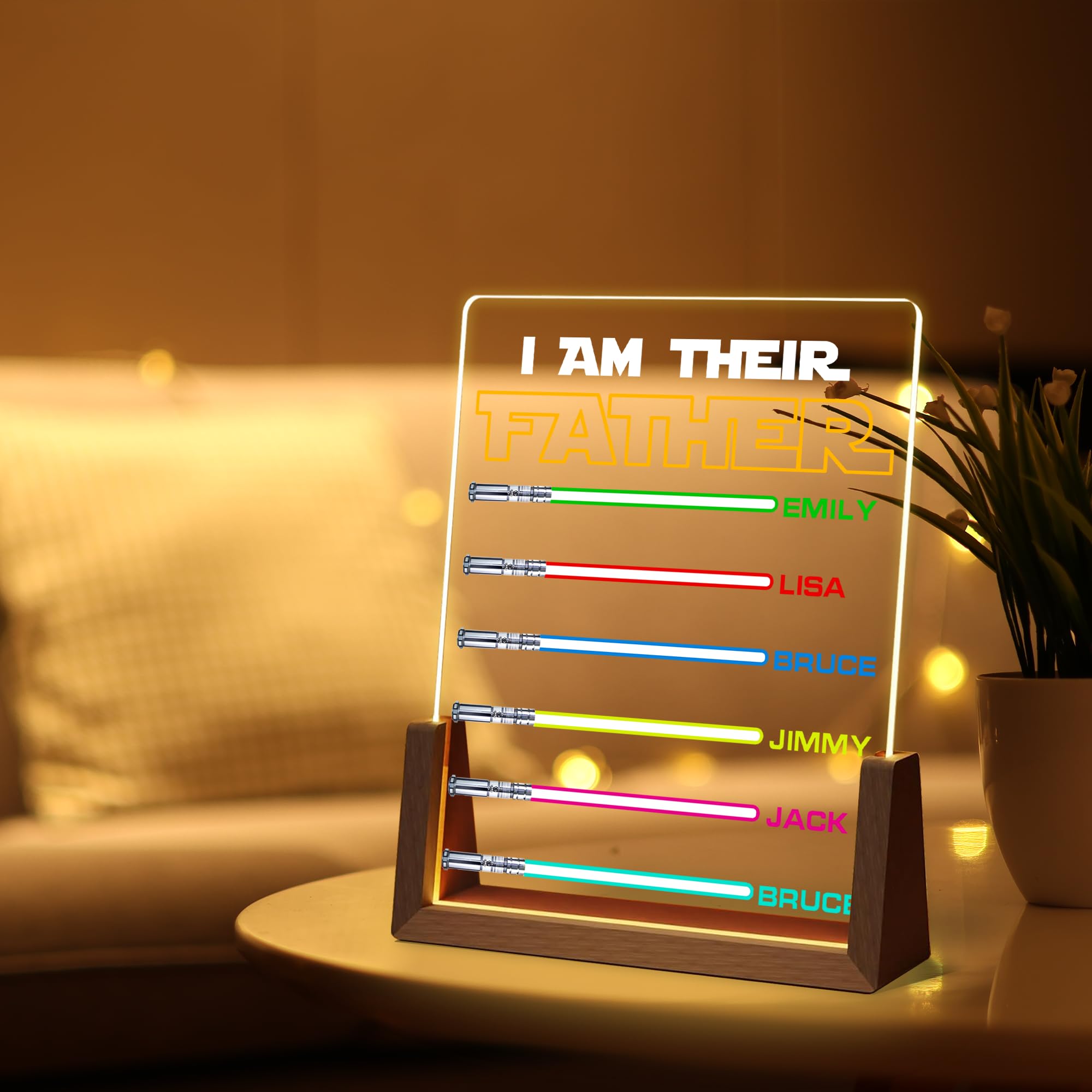 Personalized Fathers Day Birthday Gifts For Dad  Custom I Am Their Father Light Saber Acrylic Plaque Night Light With Name  Customized Dad Gifts For Fathers Day Christmas From Daughter Son Kids Wife