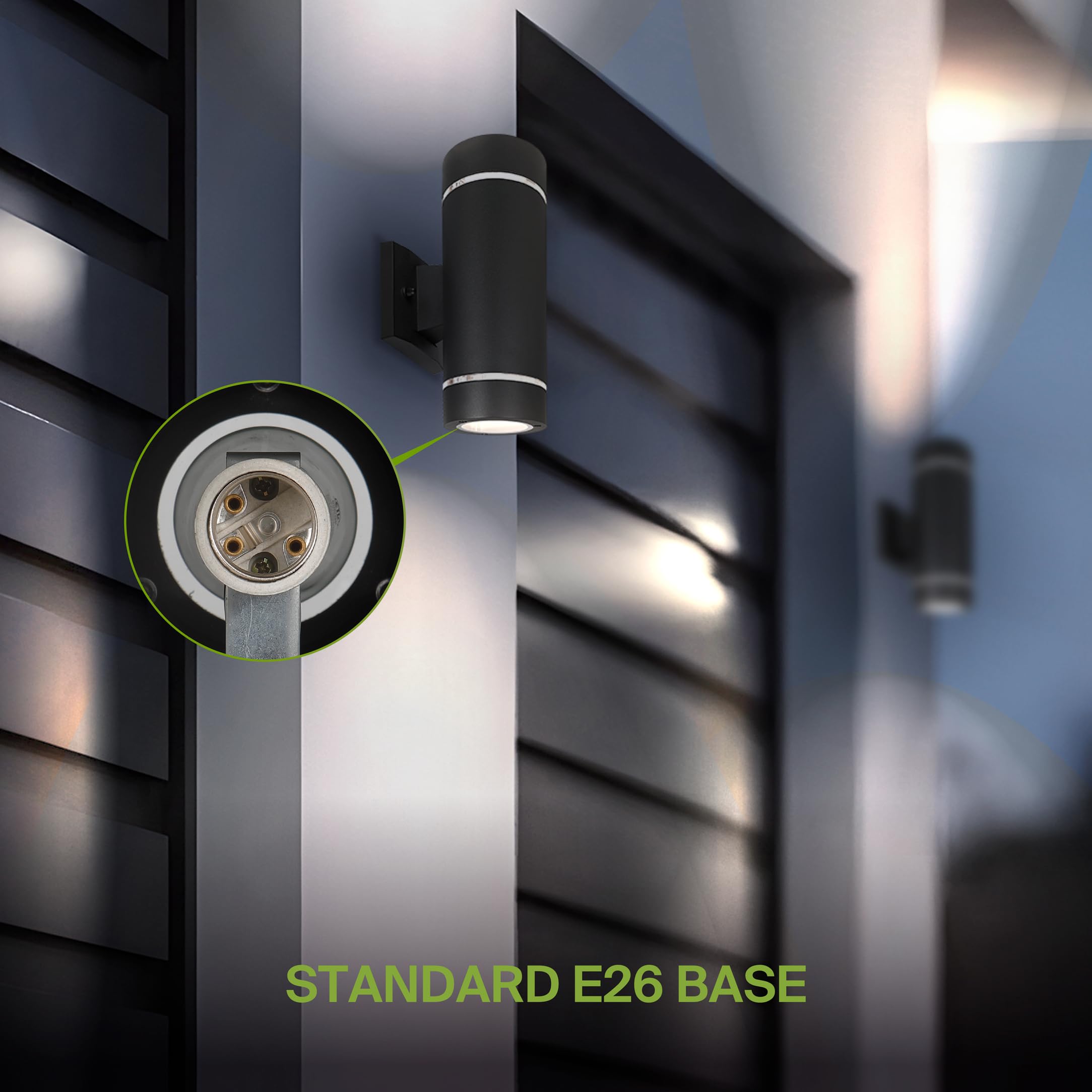 ASD 2 Light Outdoor Wall Light Fixture | E26 Bulb Socket | 120V | Black | 2-Pack