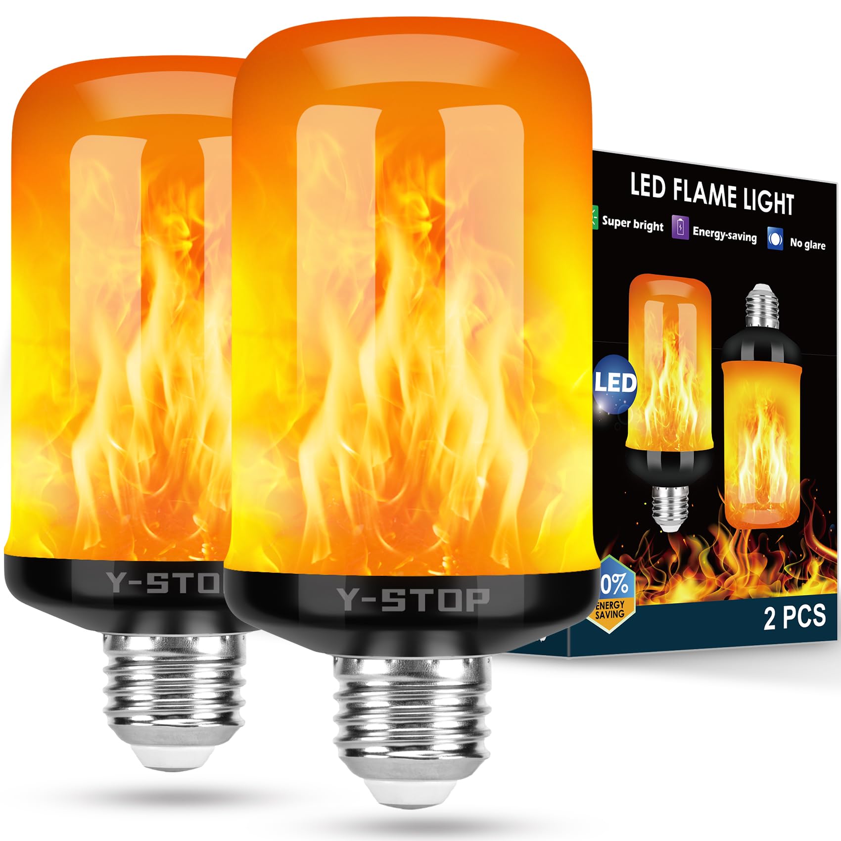 Y- STOP LED Flame Light Bulbs, 4 Modes, E26 Base, 2 Count, Plastic, 2 Pack