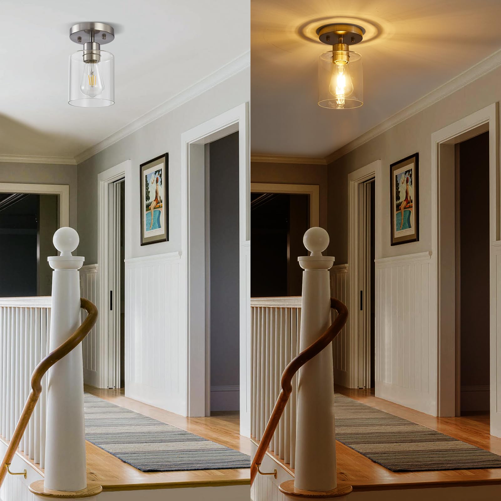 Diduio Semi Flush Mount Ceiling Light, 1 Light Brushed Nickel Ceiling Lights, Modern Kitchen Lighting Fixtures Ceiling, Light Fi