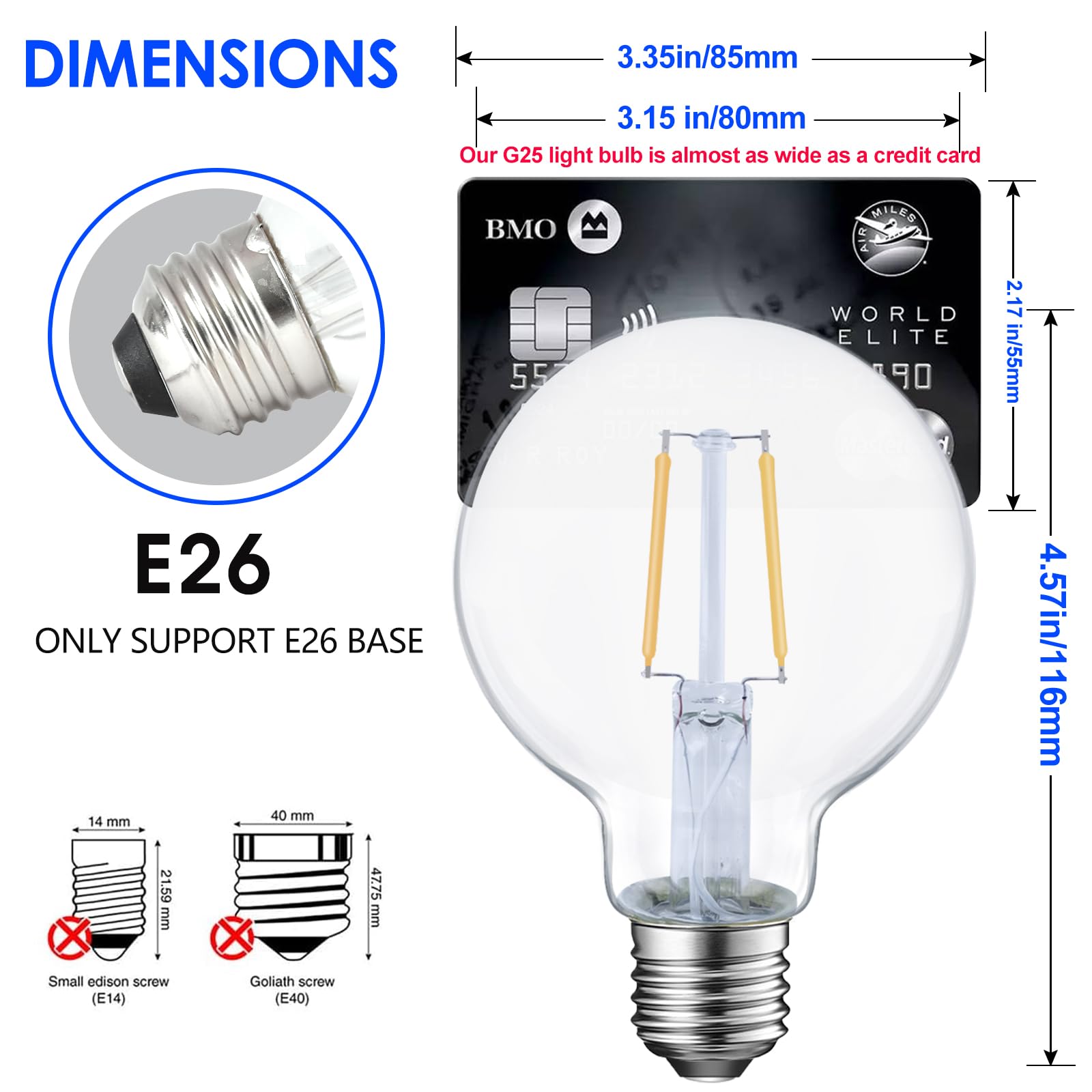 ENERGETIC SMARTER LIGHTING Dimmable LED Edison Bulb, G25, Clear Glass, 40W Equivalent, 2700K Soft White, E26 Base, 6-Pack
