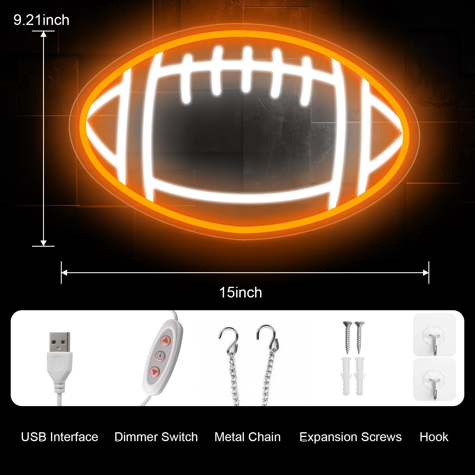 Football Neon Sign For Wall Decor, Dimmable Football Led Signs, Football Shaped Neon Light Rugby Neon Lights For Man Cave, Teens, Boys, And Girls' Bedrooms And Game Rooms Decor Football Fans Present
