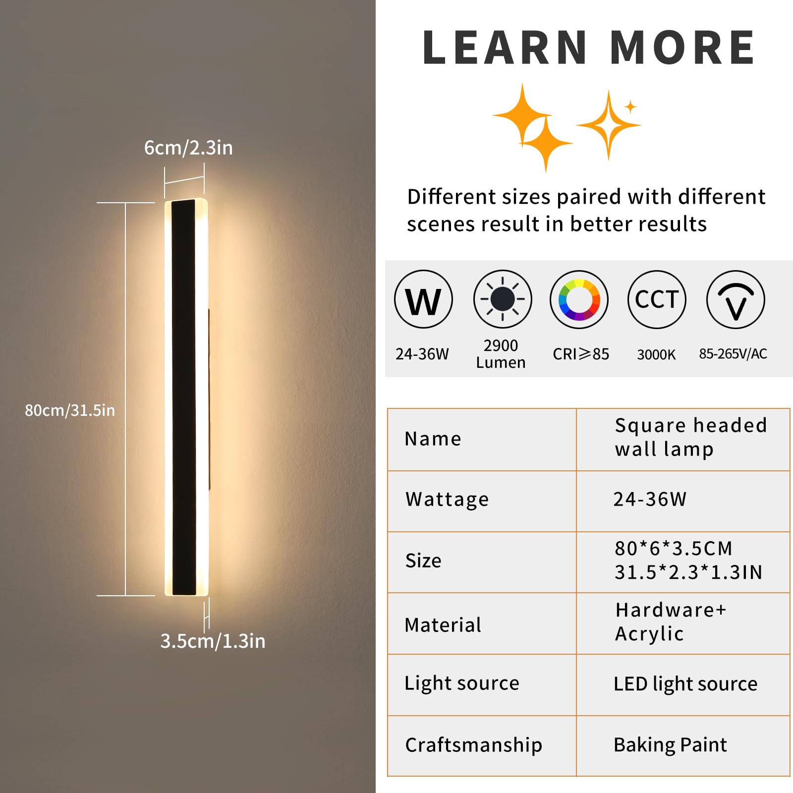 Mikeru 2-Pack Outdoor Wall Light Fixtures, 31.4" IP65 Waterproof Iron, Warm White, Model FTBD-2PACK