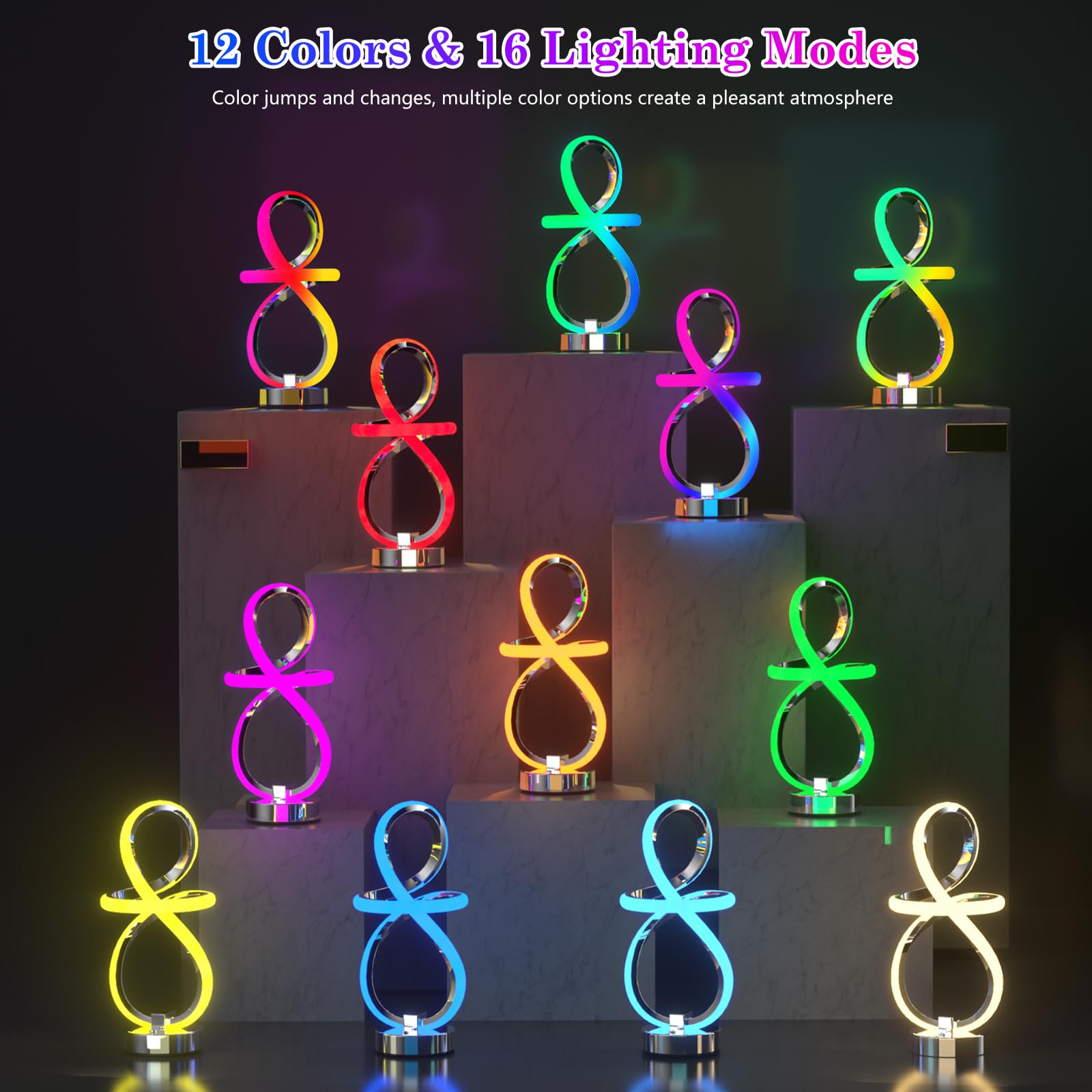 PutWish Modern Table Lamp, 3-Level Dimmable RGB LED, Touch & Remote Control, Silver, Model MT7195-1