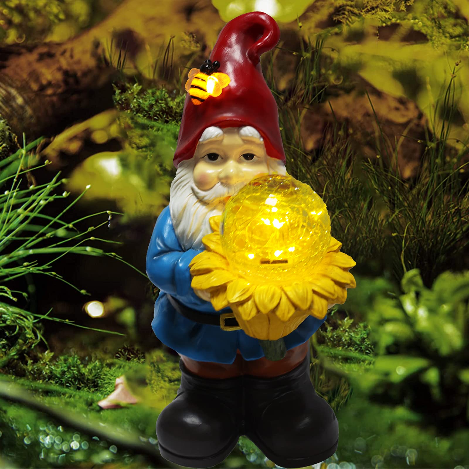 Vcdsoy Solar Gnome Waterproof - Gifts For Mom Women Solar Outdoor Led Lights Resin Garden Gnome Statues Decor Lantern Figurines Funny Decorations Outdoor Indoor Porch Decor (Warm White Orb)