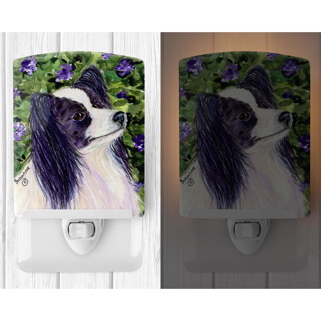 Caroline'S Treasures Ss8896Cnl Papillon Ceramic Night Light Compact, Ul-Certified, Ideal For Bedroom, Bathroom, Nursery, Hallway, Kitchen, 6X4X3, Multicolor