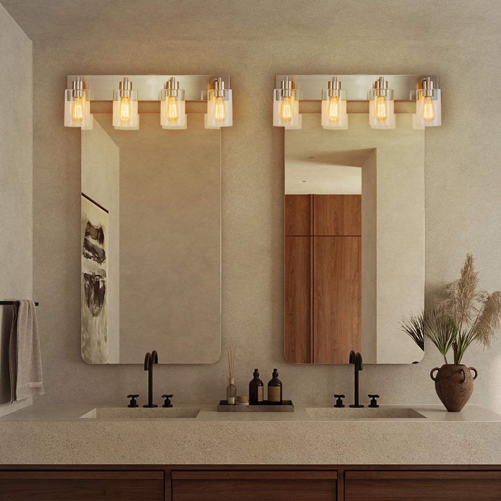 Chosenior 4-Light Bathroom Vanity Light Fixture, Brushed Nickel, Metal, Modern Design for Kitchen, Bedroom, Living Room