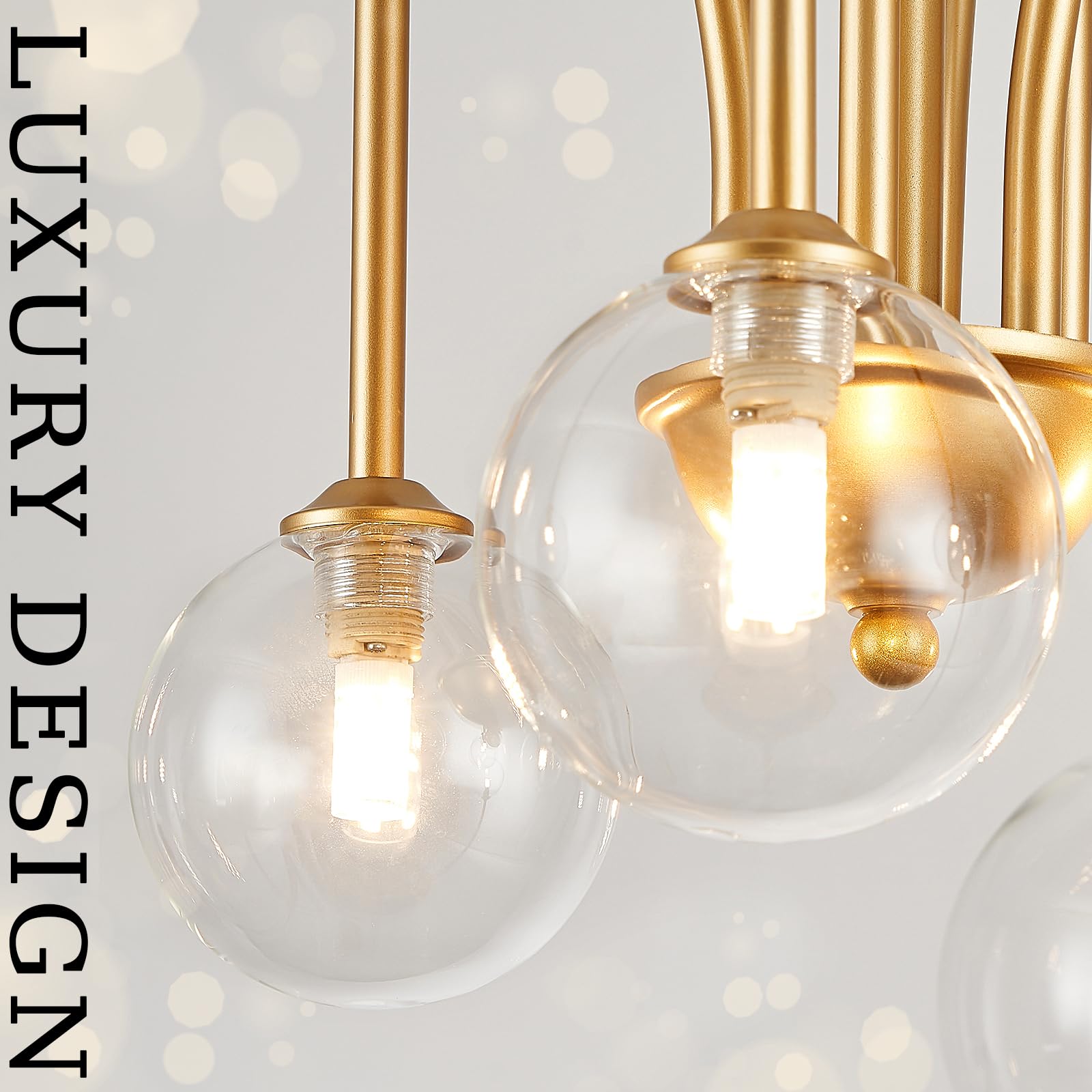 Catiner Gold Sputnik Chandelier,6 Lights Large Modern Chandelier L40”Mid Century Long Ceiling Pendant Light Fixtures For Dining Room With Clear Glass Globe Shades For High Ceiling Foyer Living Room