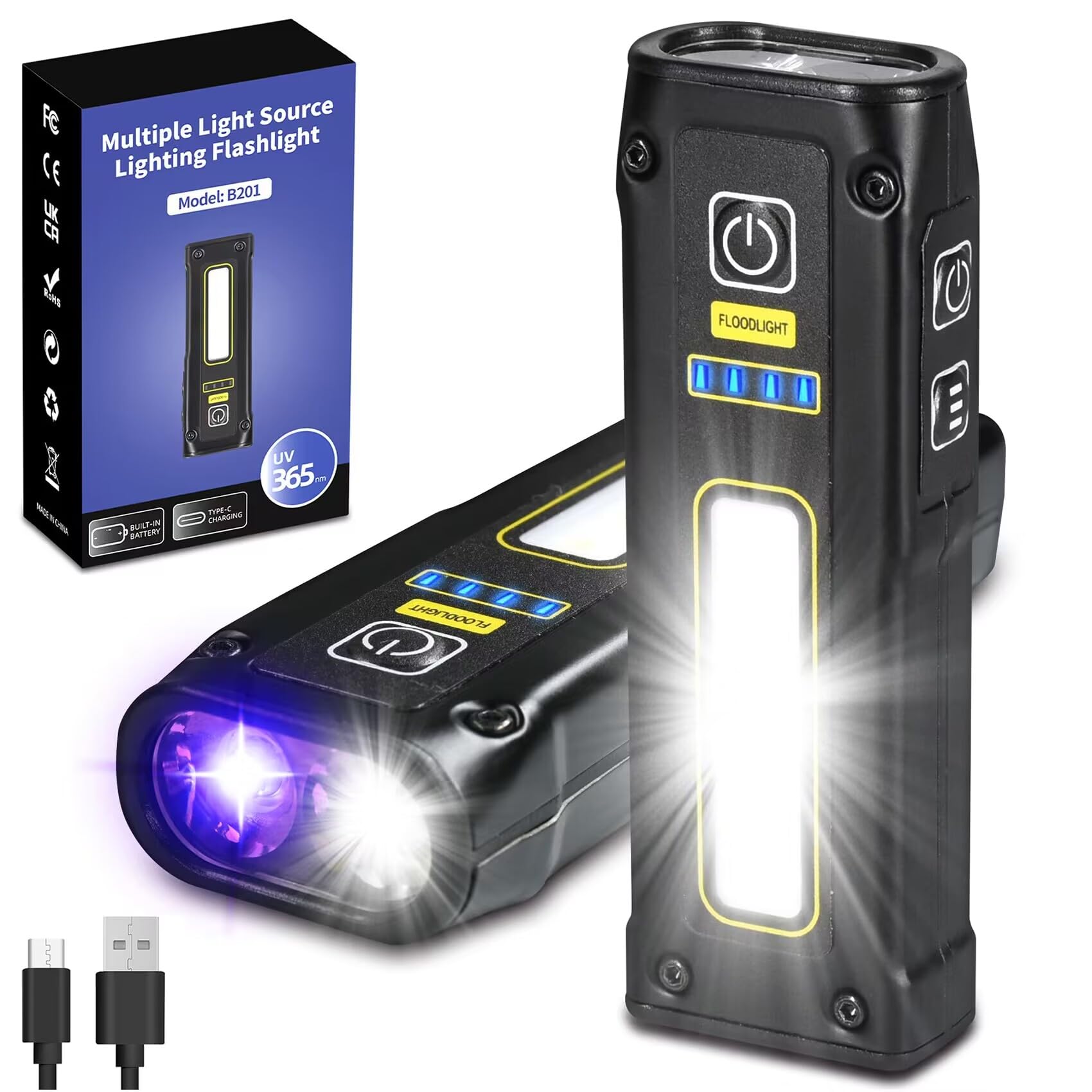 DARKBEAM UV Flashlight 365nm Black Light, LED EDC Flashlights high Lumens USB C Rechargeable Woods Lamp, Mini Magnetic Bright CO