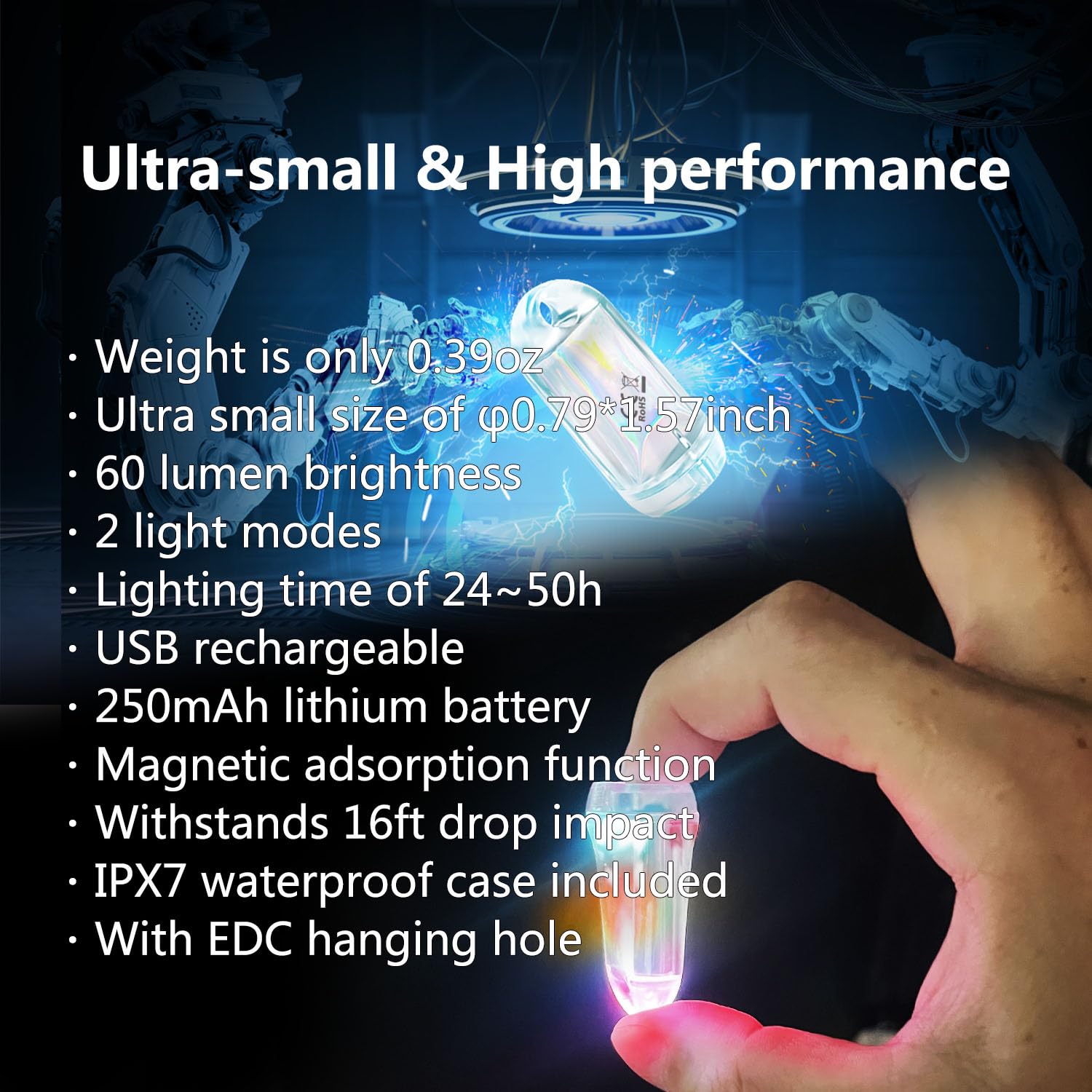 DOKeep USB Mini LED Lantern 2 Pack, Waterproof Keychain Flashlight, Type-C Rechargeable, 7-Color Automatic Flashing, Model GD2