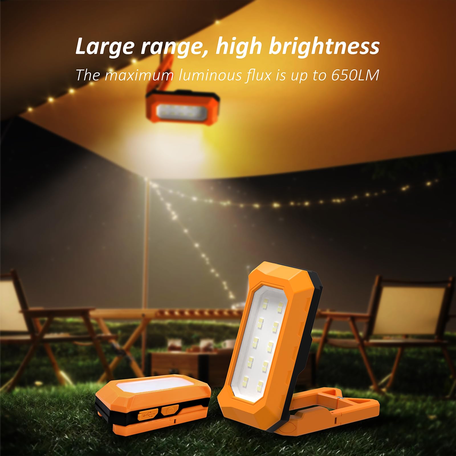 ZASLEME Magnetic Work Light, 650 Lumens, Rechargeable, 180° Swivel Base, 50 Hours Power, Yellow, Model 2300 010002WL