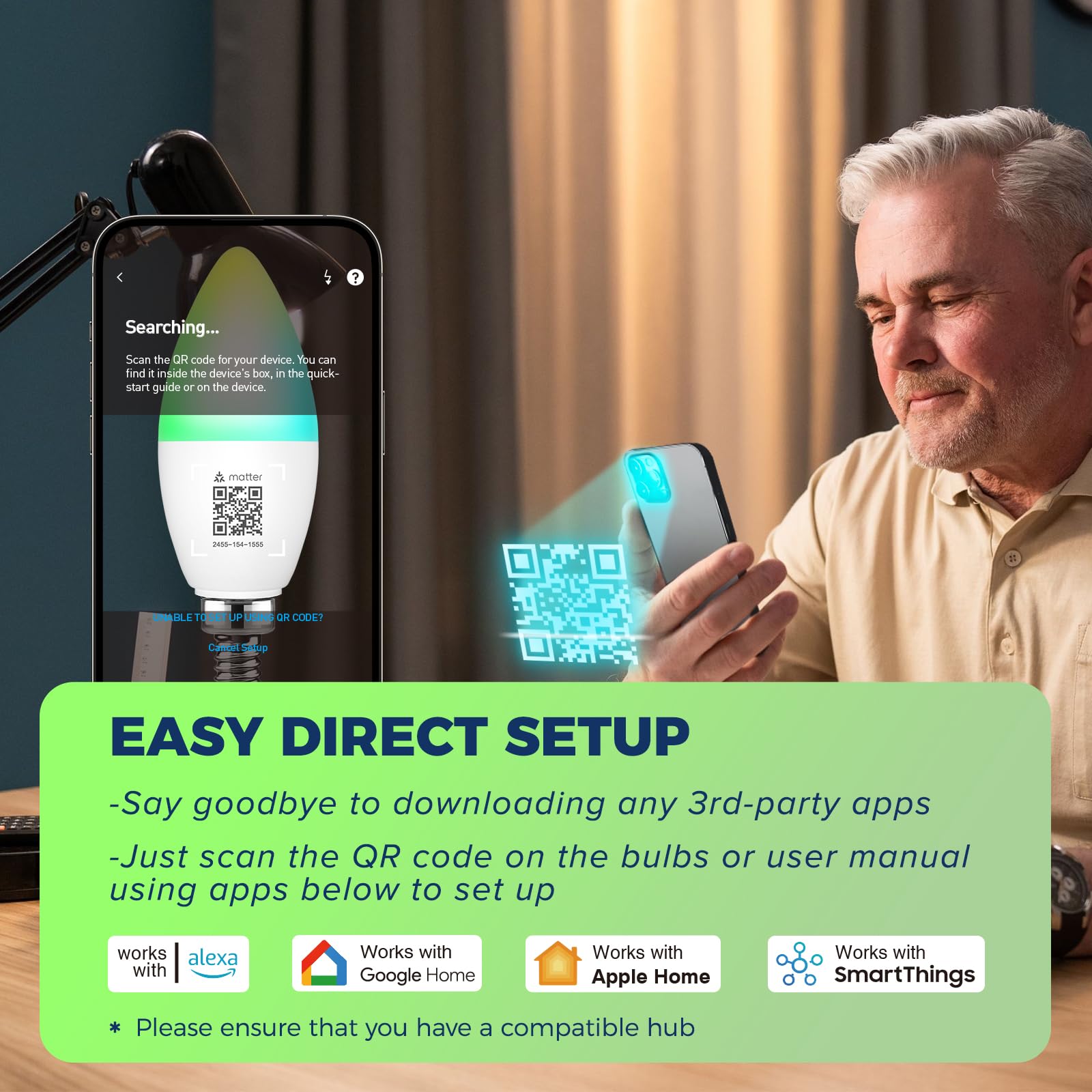 Lightinginside Matter Candelabra Smart Light Bulbs 60W Equivalent, 500Lm 6W E12 Led Bulb Compatible With Alexa/Siri/Apple Home/G