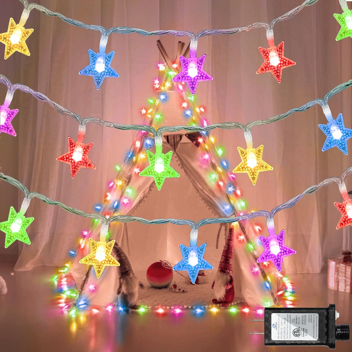120 LED 40FT Star String Lights, 8 Modes Plug in Christmas Lights with Timer & Memory, Indoor Outdoor Christmas Twinkle Lights f