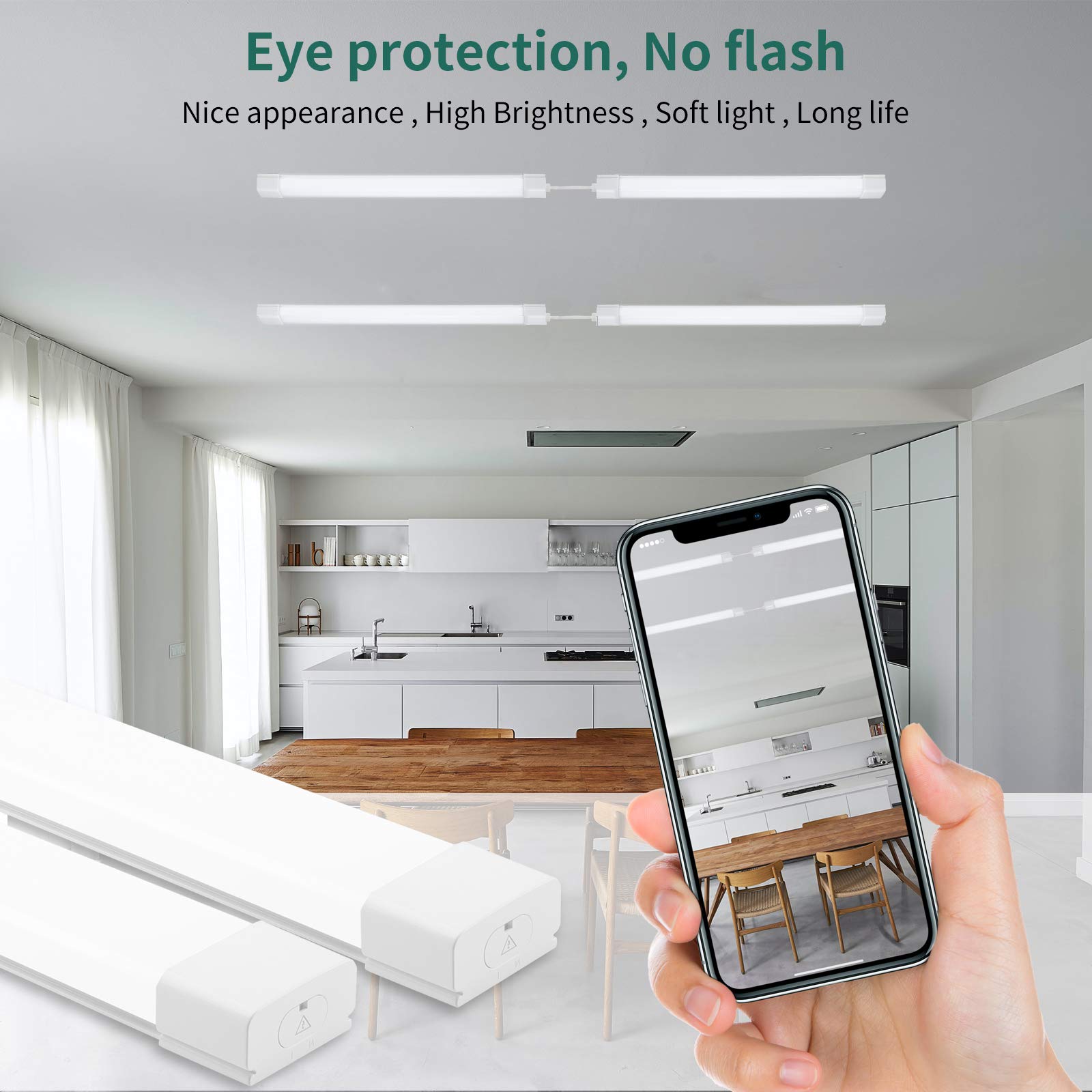 Kukumao 5000K Led Ceiling Light Fixture, 2Ft With Plug Linkable, 2Pcs Waterproof Led Tube Light Under Cabinet Lighting,Closet Li