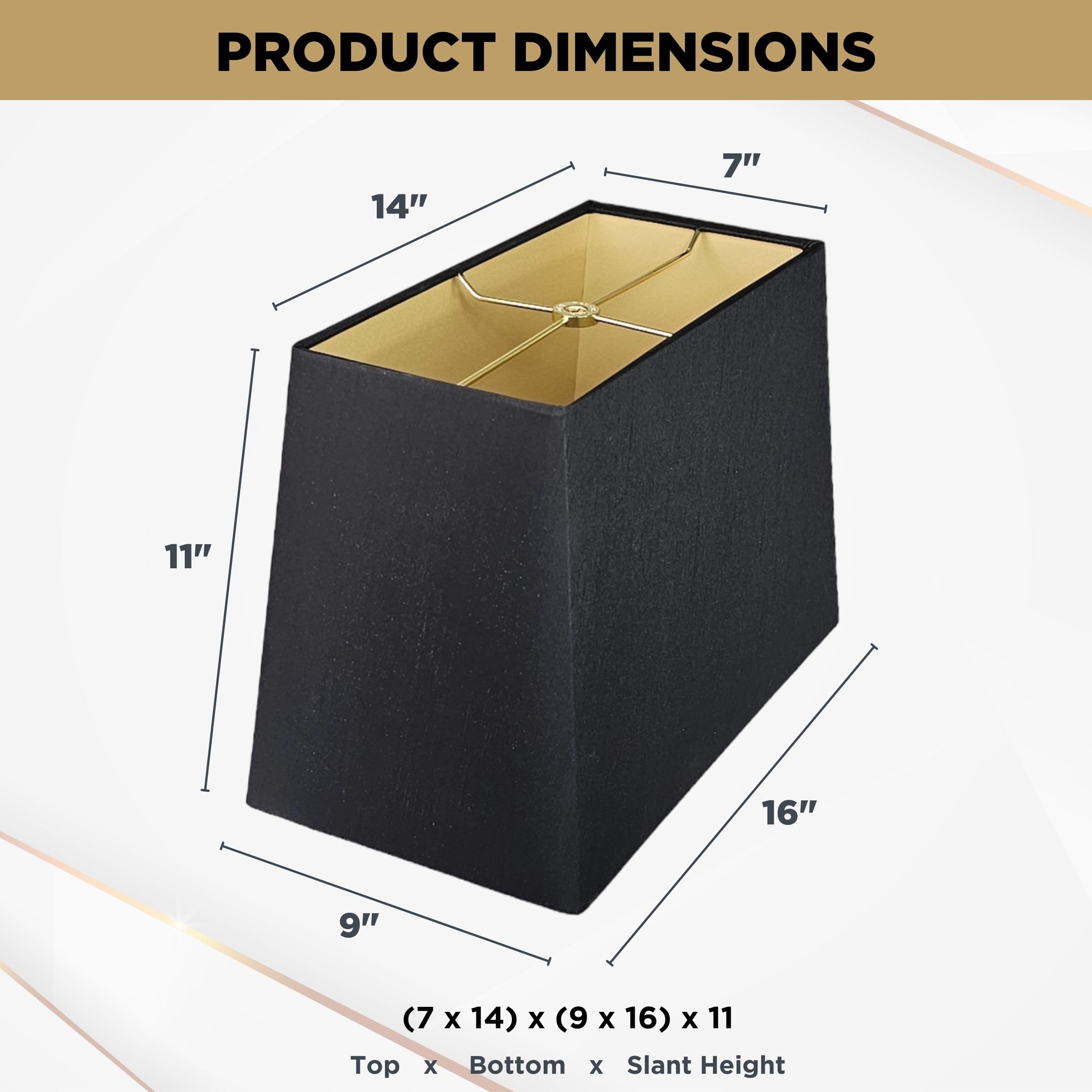 Royal Designs, Inc. Rectangle Hardback Lamp Shade, Hb-613-16Blk, Black, (7 X 14) X (9 X 16) X 11