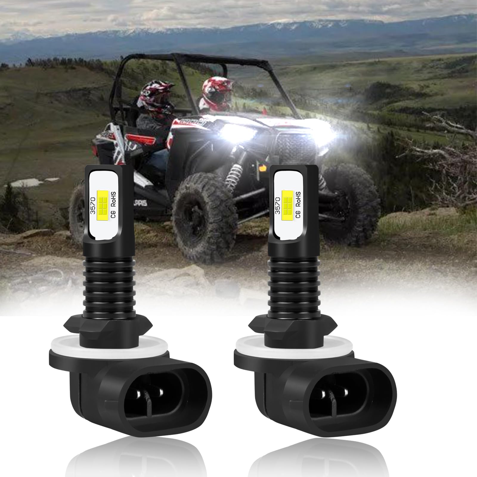 HMCYCI LED Headlight Bulbs for Polaris Ranger, Model 881, Aluminum, 6000K Cool White, 2pcs