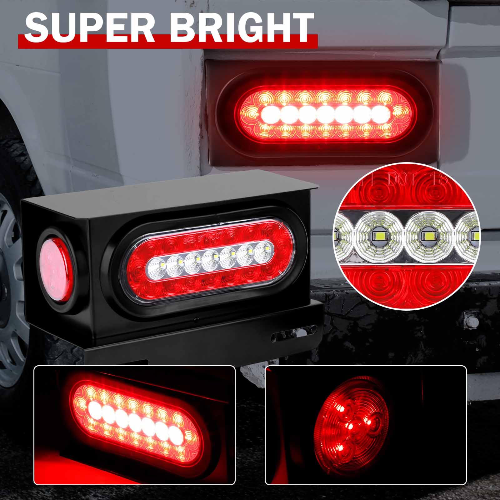 Cyfie Trailer Light Boxes, 2Pcs Steel Waterproof Trailer Tail Lights With 2 Inch Round Side Marker Lights And 6 Inch Oval Led Tr