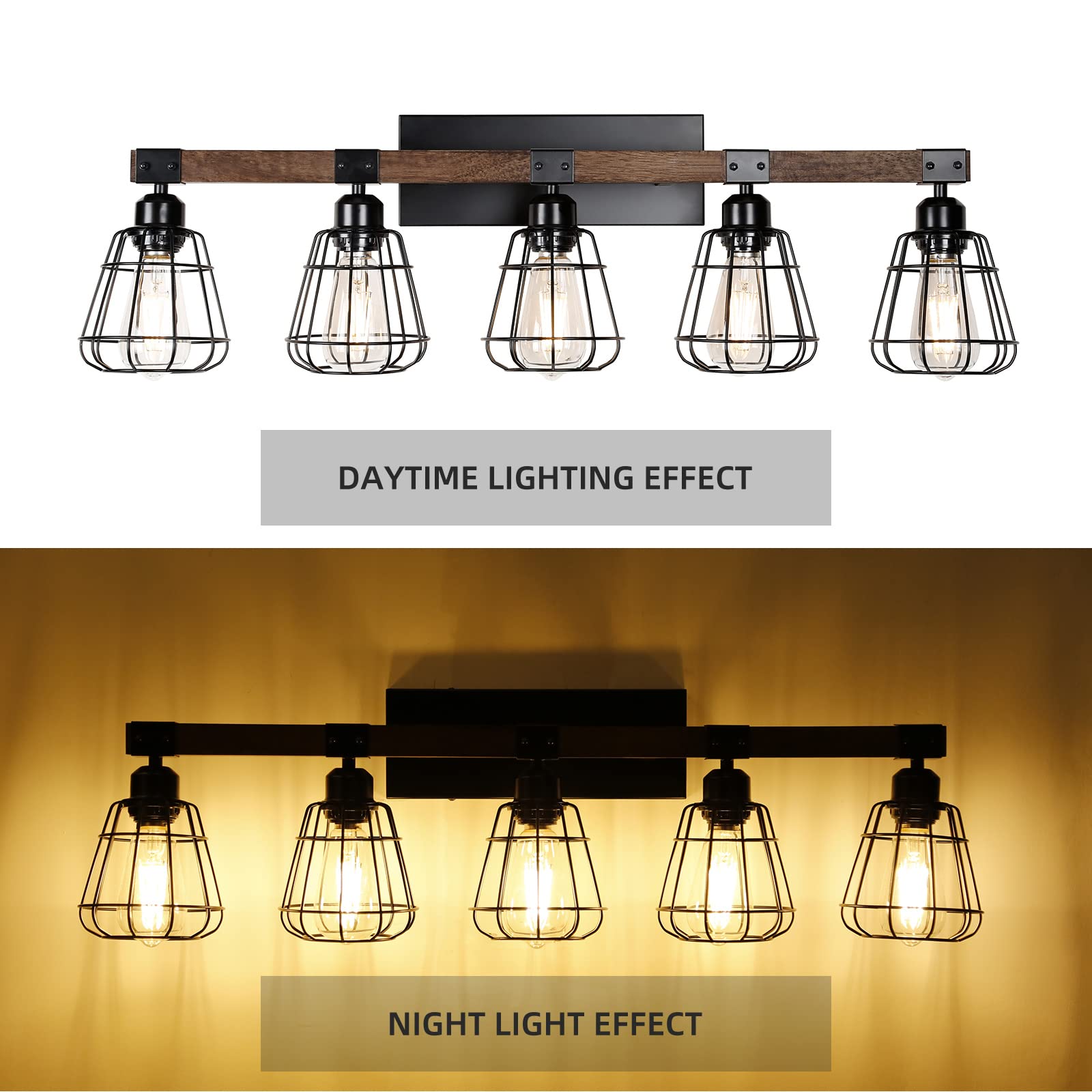 TELAFLY Modern Wall Lighting Fixture - 5-Light Metal Cage Sconce, Black Finish, Ideal for Bathroom Vanity or Mirror