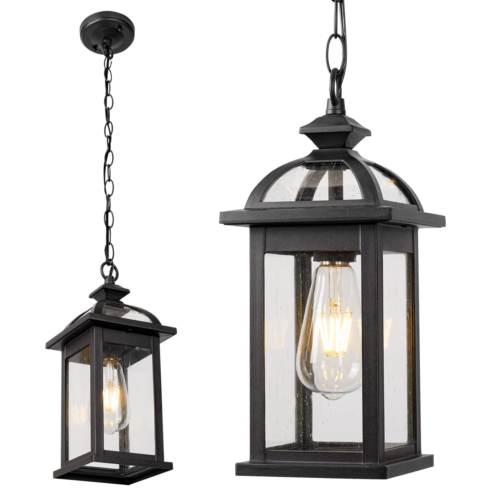 Darkaway Outdoor Pendant Light Fixture Lantern, Hanging Porch Light with Glass Aluminum Outdoor Pendant Lights for Porch, Patio,