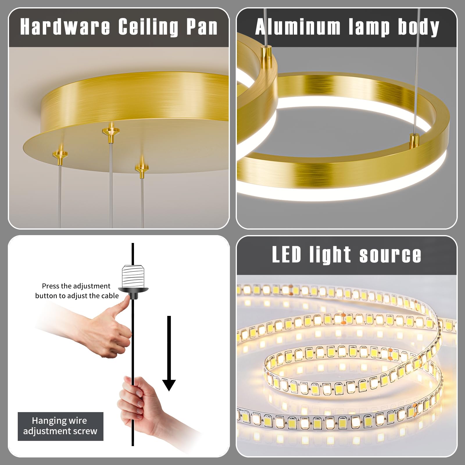Matven Dimmable Desk Linear Pendant Light, 15.7+23.6+31.4in, Gold, Acrylic, Remote Control, 3 Color Modes, Model KD-YX