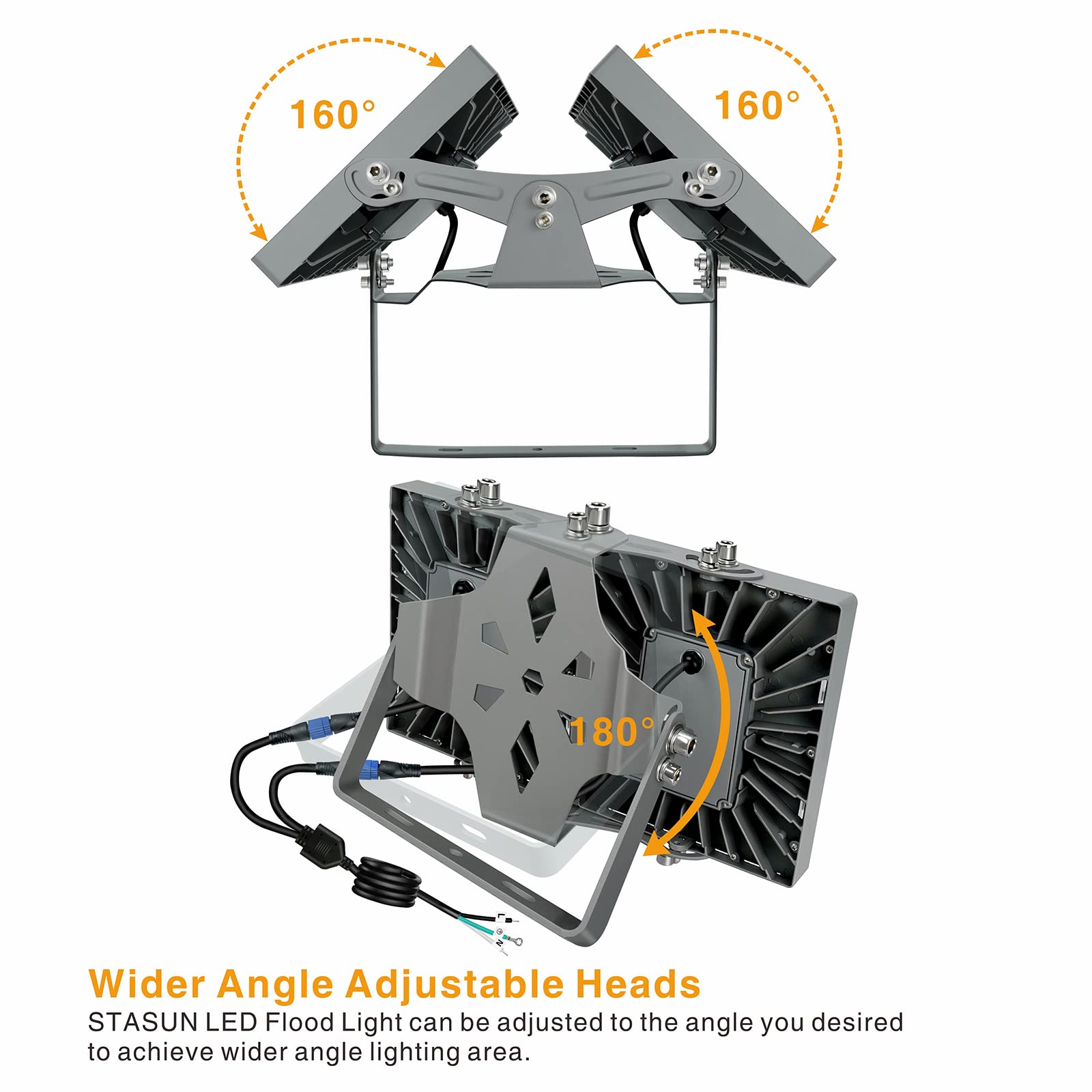 STASUN 200W LED Flood Light - 18000lm, Daylight White, IP66 Waterproof, Adjustable Heads for Outdoor Security, Model FL--112