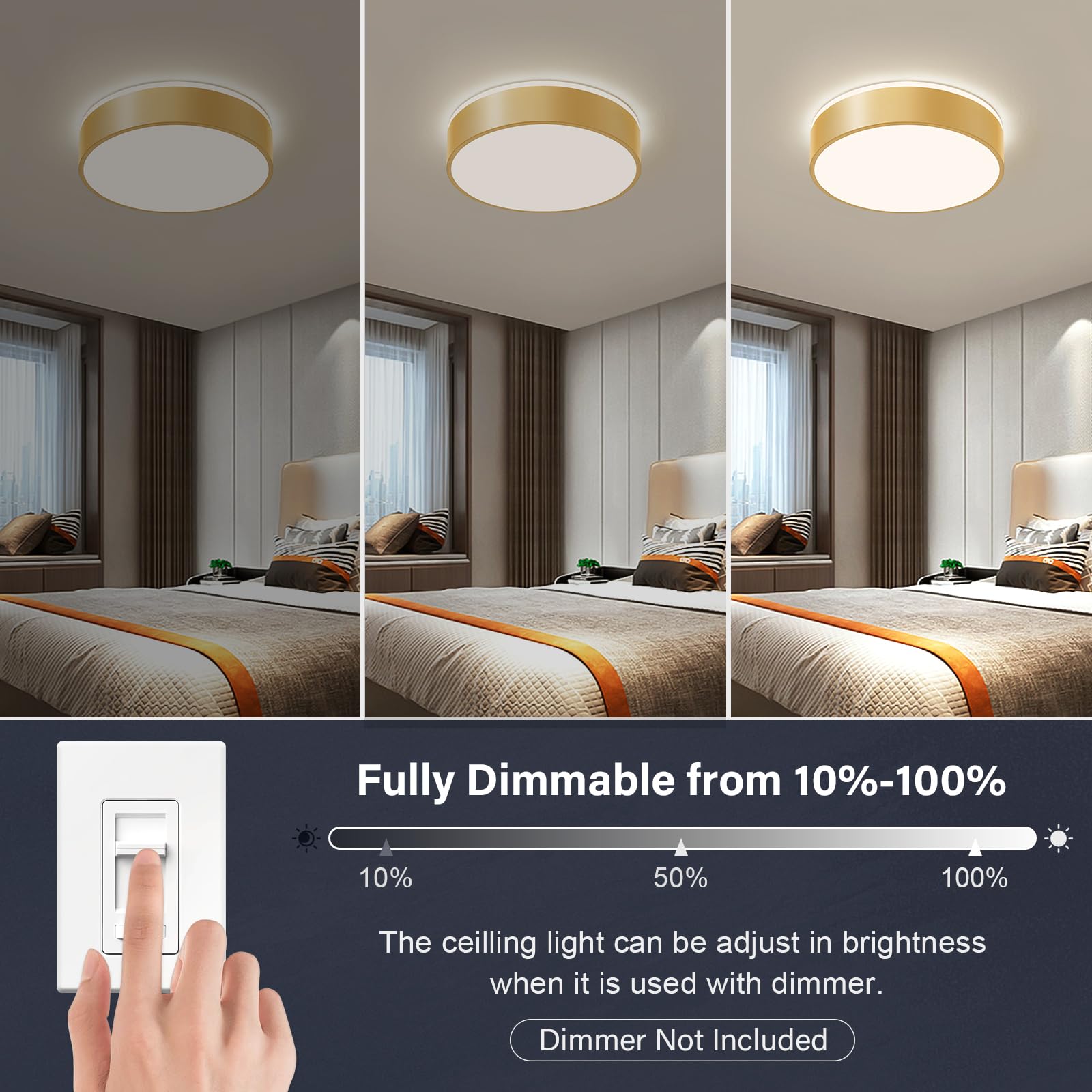 Peblto Dimmable Gold Led Ceiling Light, 5Cct Modern Flush Mount Lamp, 15.7In For Home Decor