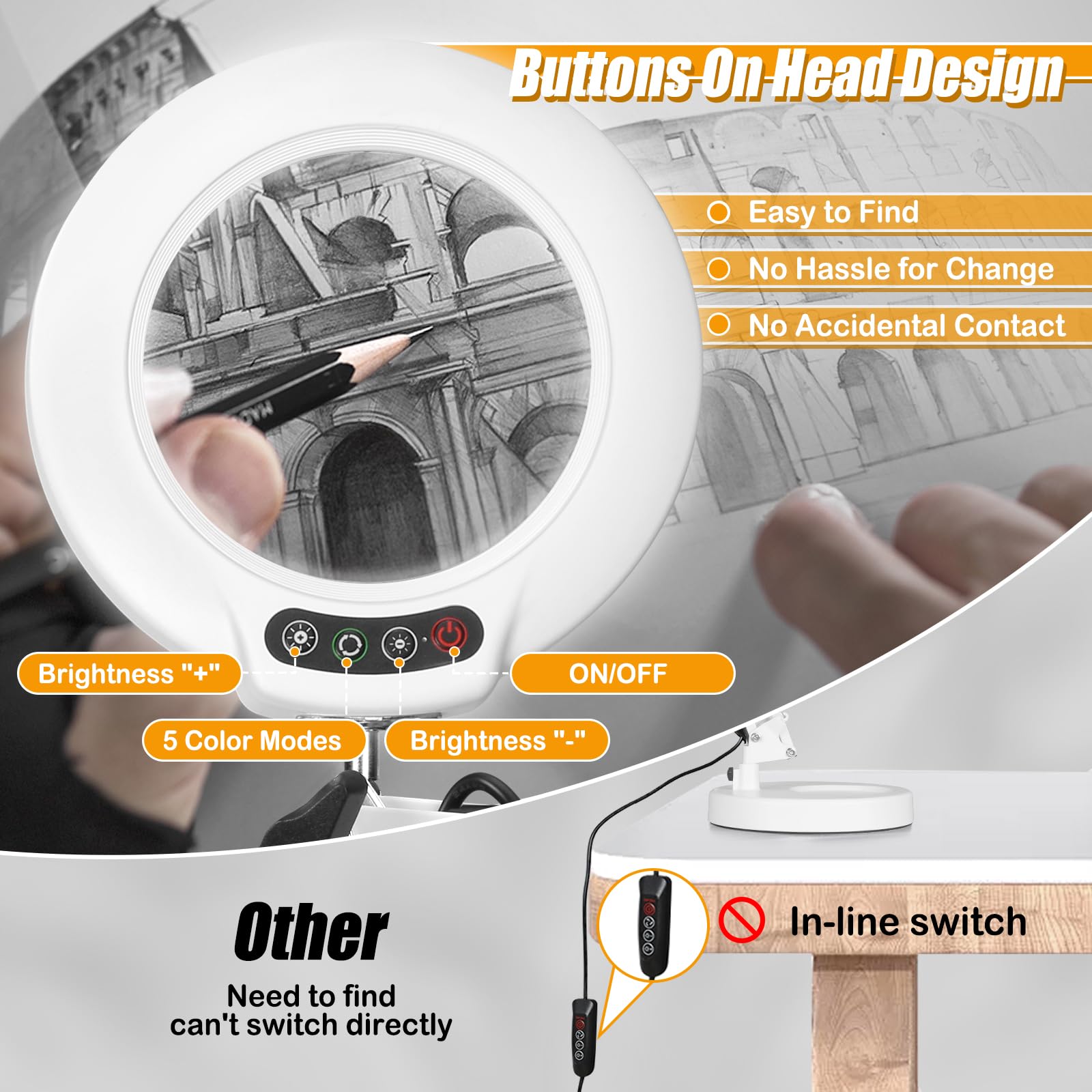 Ivmaie 10X Magnifying Glass With Light And Stand, 2-In-1 Lighted Magnifier With Clamp, 5 Color Modes Stepless Dimmable Led Desk Lamp Hands Free For Painting Craft Jewelry Sewing Close Work, White