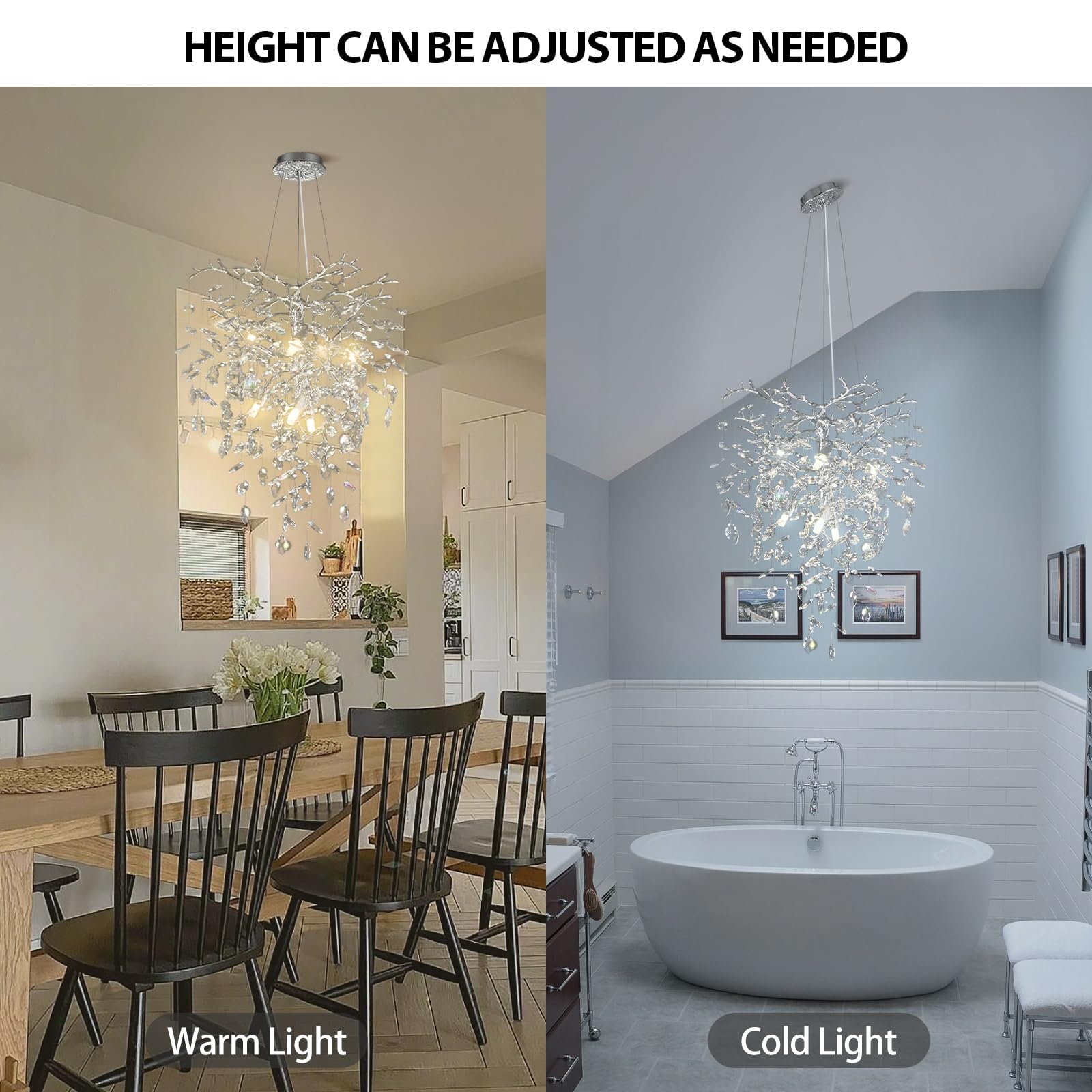 kvtinmty Silver Crystal Chandelier, 21 Inch, 6 Lights, Modern Round K9 for Dining Room, Bedroom, Living Room, Foyer, Kitchen Island
