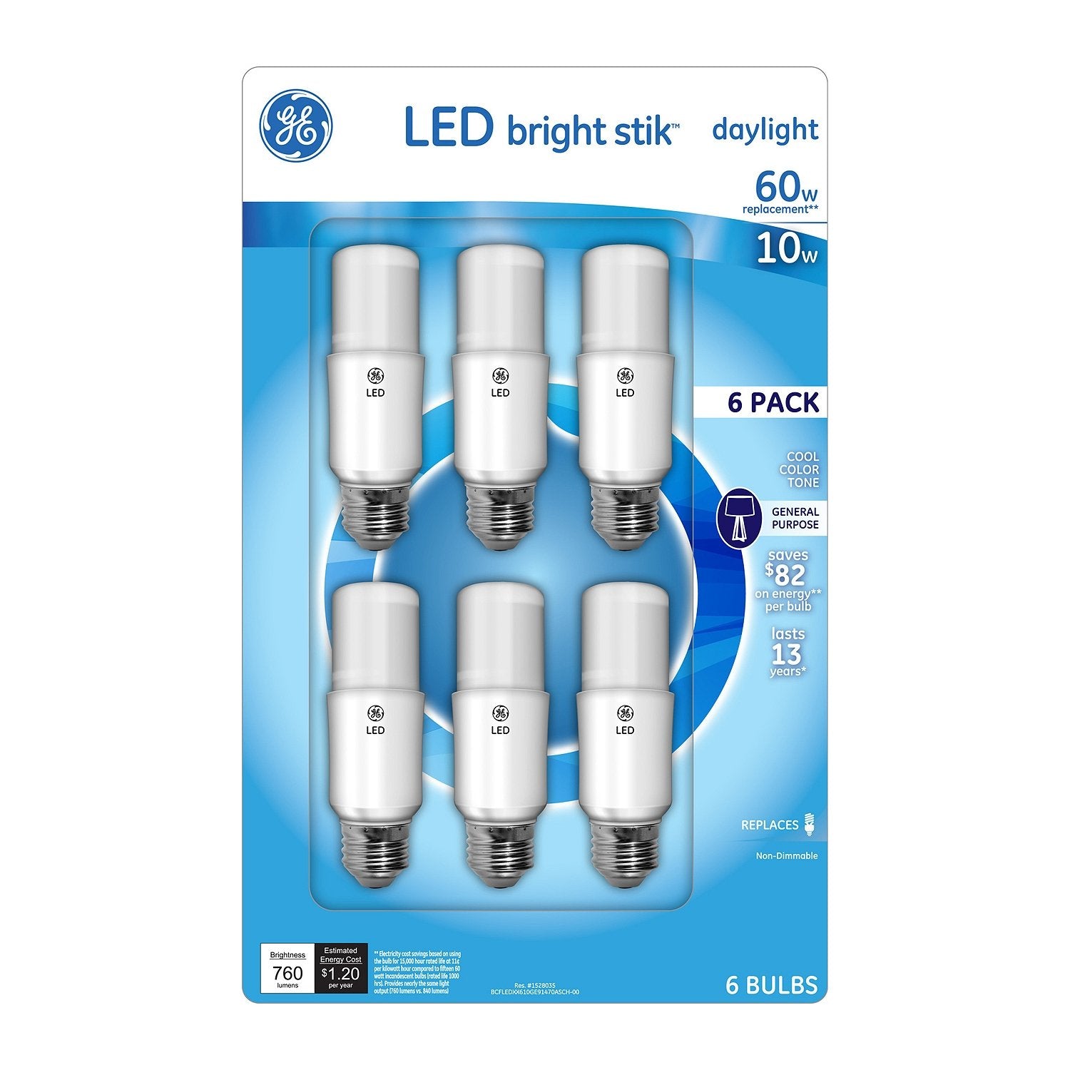 Ge Led9Ls-S6 Led Bright Stik 9W 5000K Daylight 60W Replacement 6 Pack