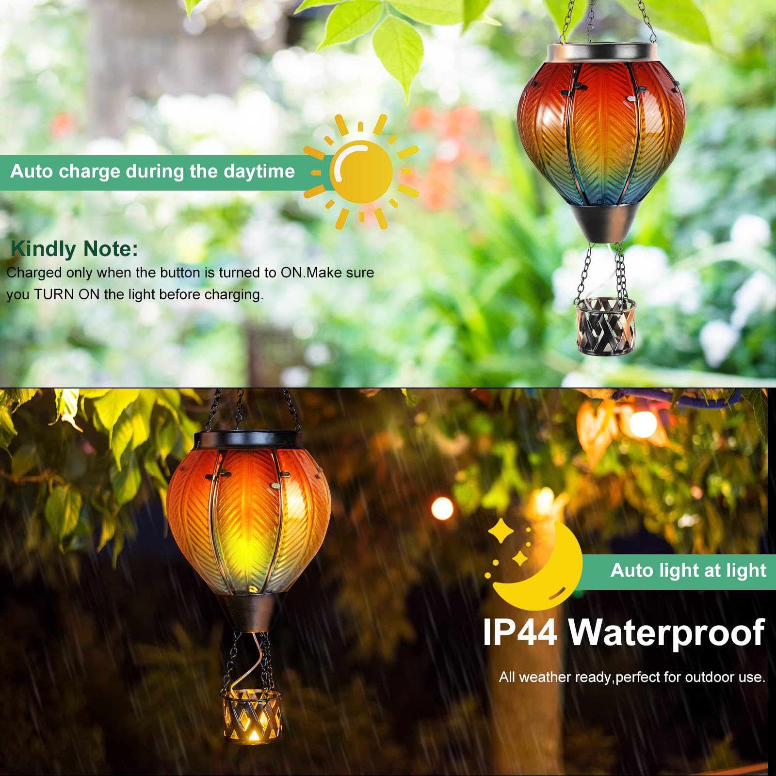 Gibmidser Hot Air Balloon Solar Lantern, Solar Powered Hot Air Balloon Lights Outdoor Hanging Solar Lanterns Waterproof For Garden Porch Yard Patio Pathway Decorations