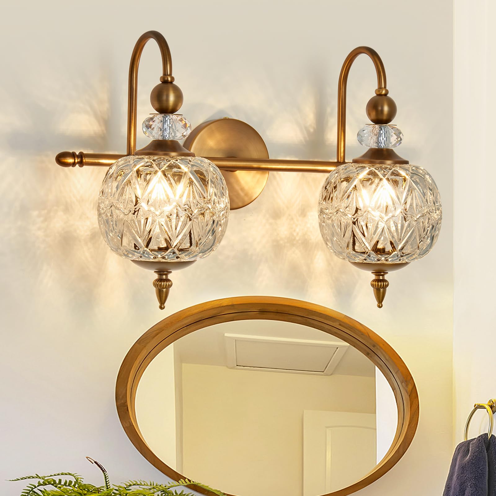 Piepooye Vintage Bathroom Light Fixtures Gold Vanity Light With Glass Globe Lampshade 2 Lights Mid Century G9 Bulb Wall Sconce Indoor Vanity Light Over Mirror For Bedroom Farmhouse Hallway