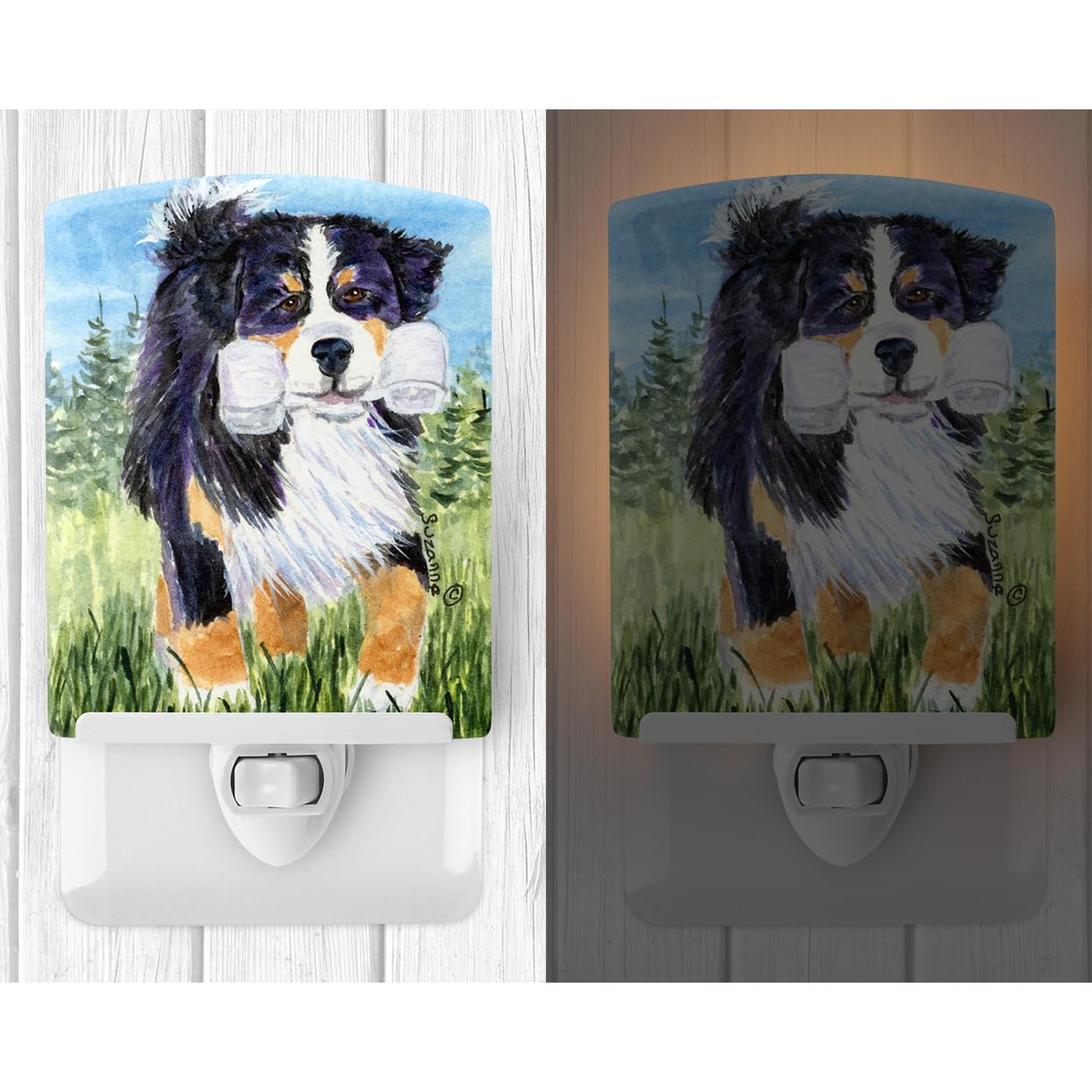 Caroline'S Treasures Ss8860Cnl Bernese Mountain Dog Ceramic Night Light Compact, Ul-Certified, Ideal For Bedroom, Bathroom, Nursery, Hallway, Kitchen, 6X4X3, Multicolor